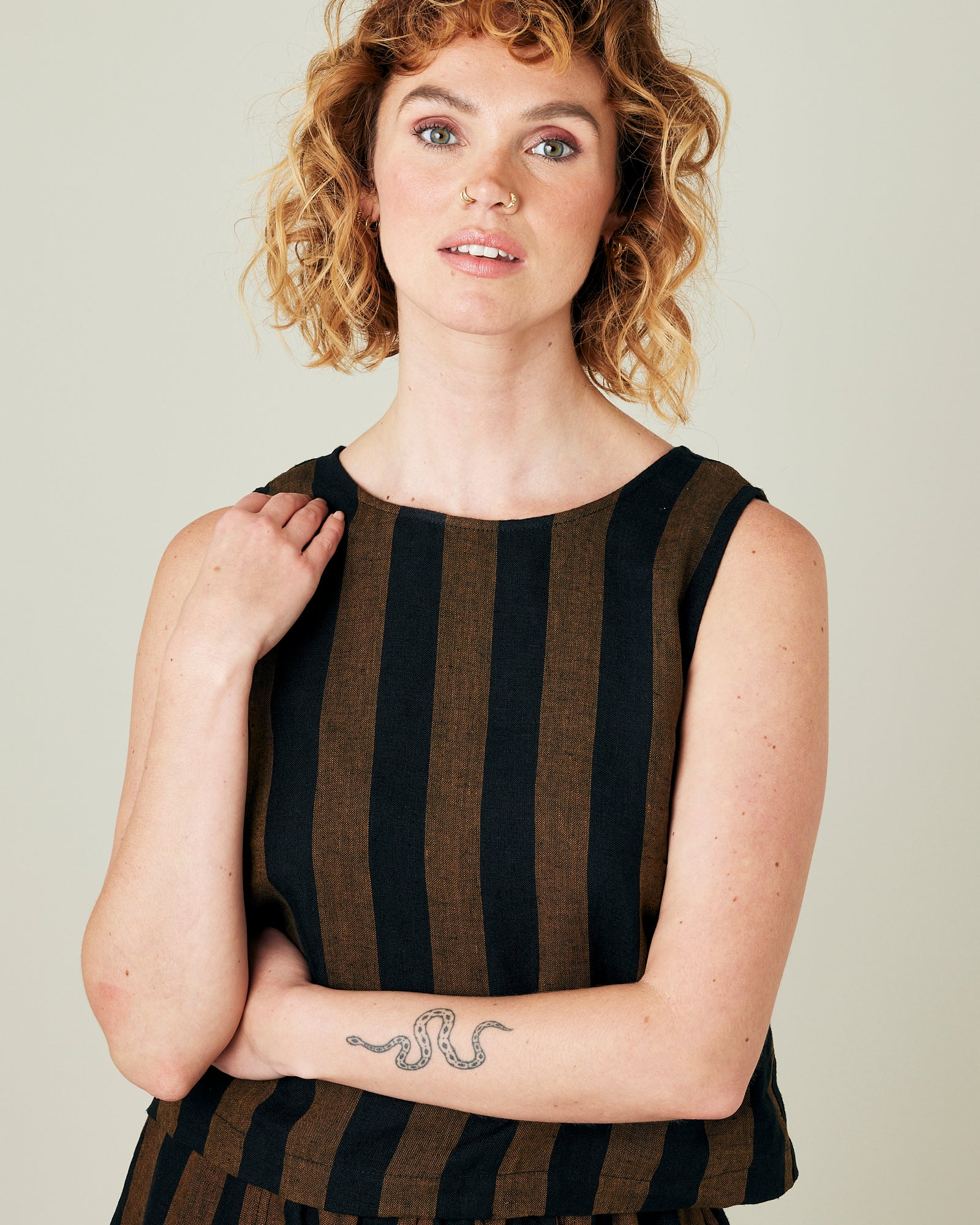 Esme Rust & Black Stripe Linen Top - Image 15