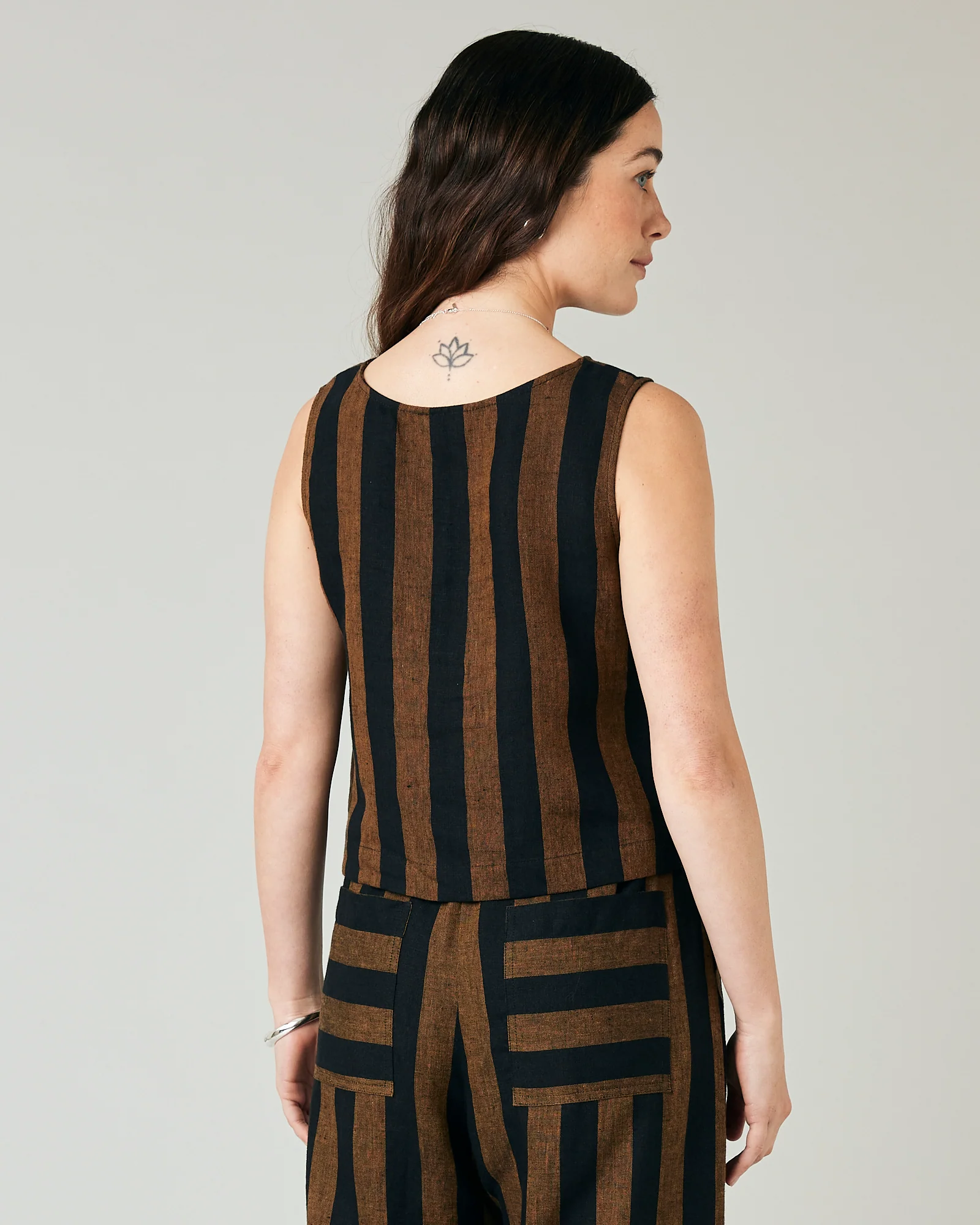Esme Rust & Black Stripe Linen Top - Image 3