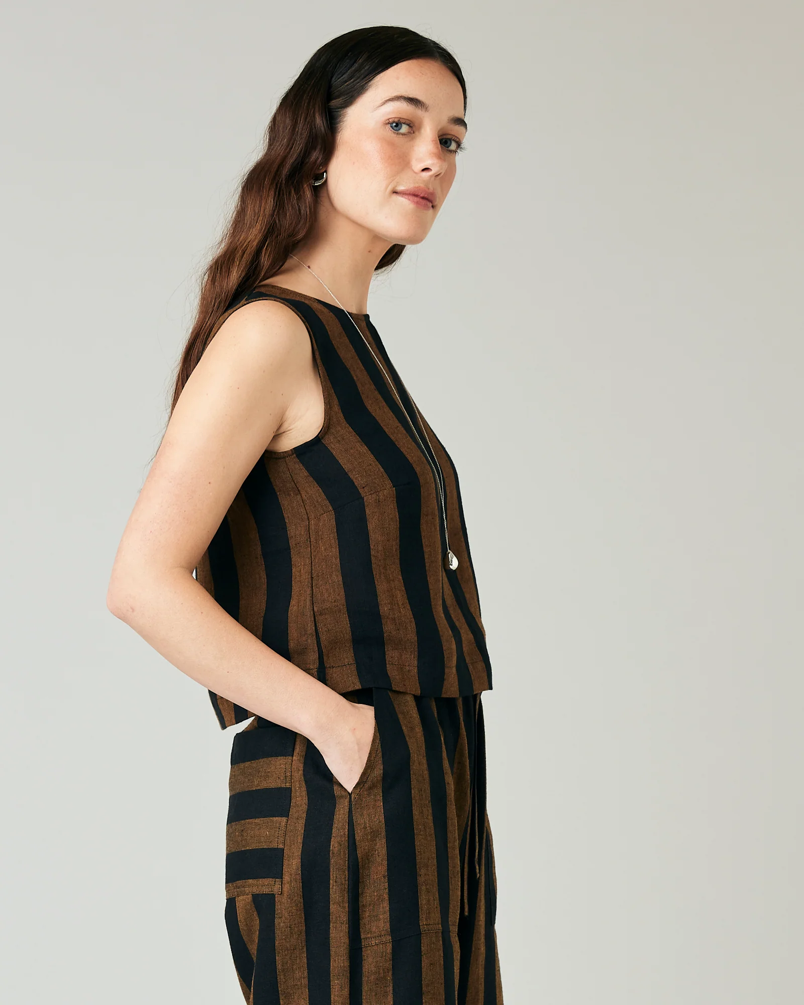 Esme Rust & Black Stripe Linen Top - Image 4