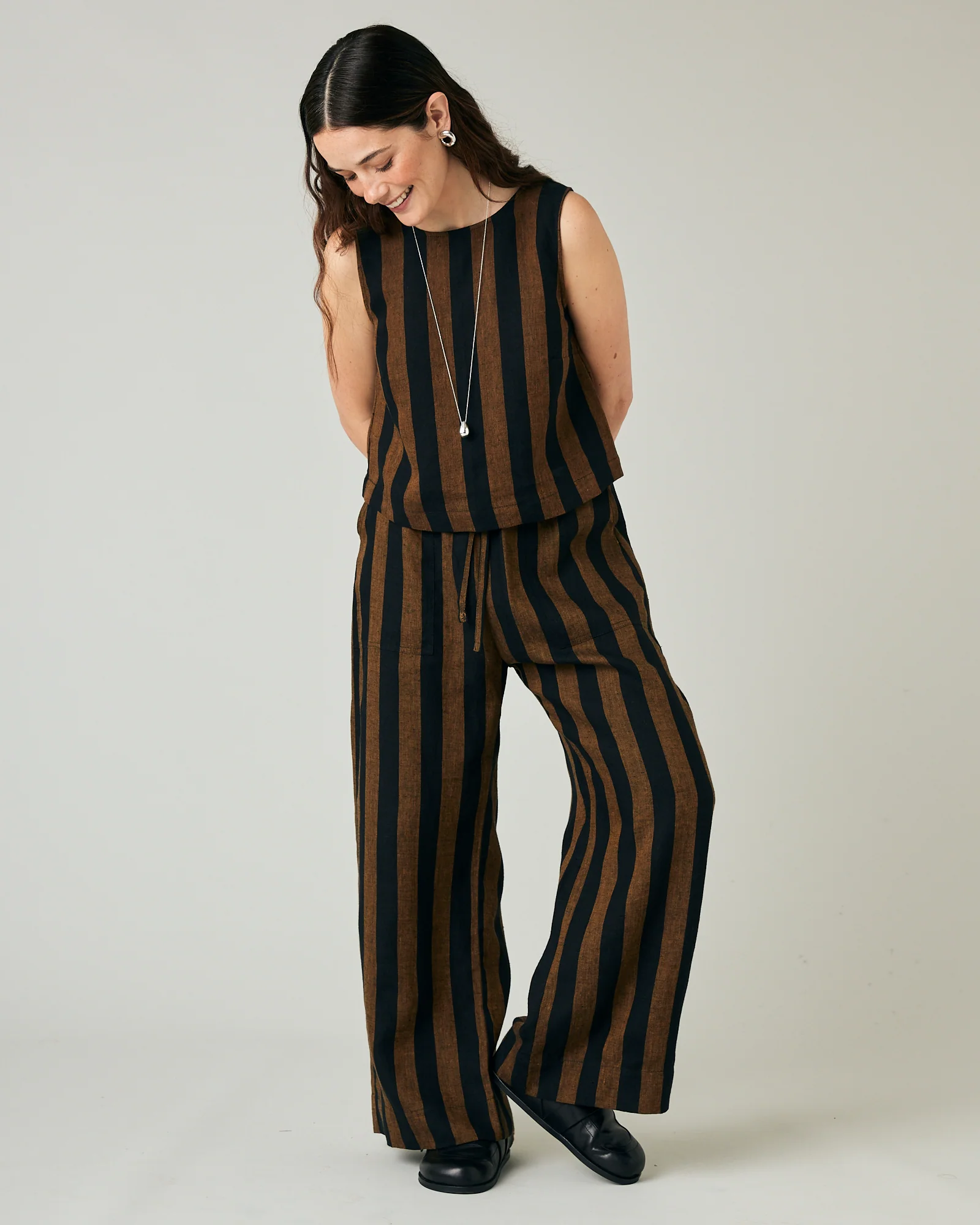 Esme Rust & Black Stripe Linen Top - Image 5