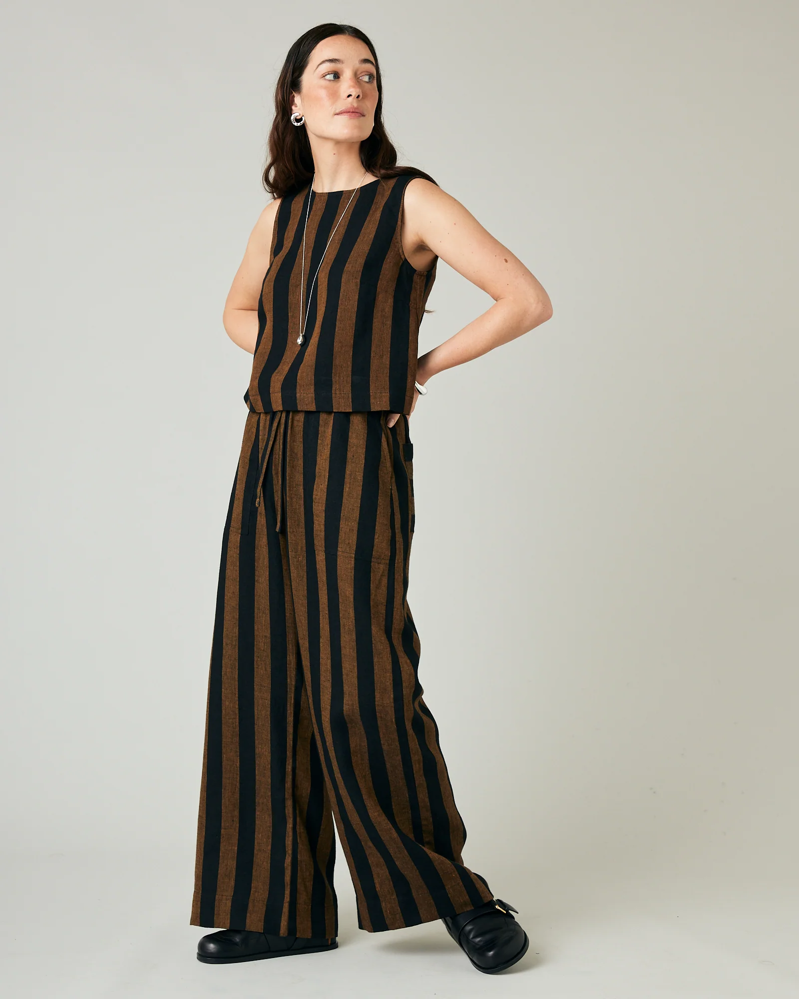 Esme Rust & Black Stripe Linen Top - Image 6