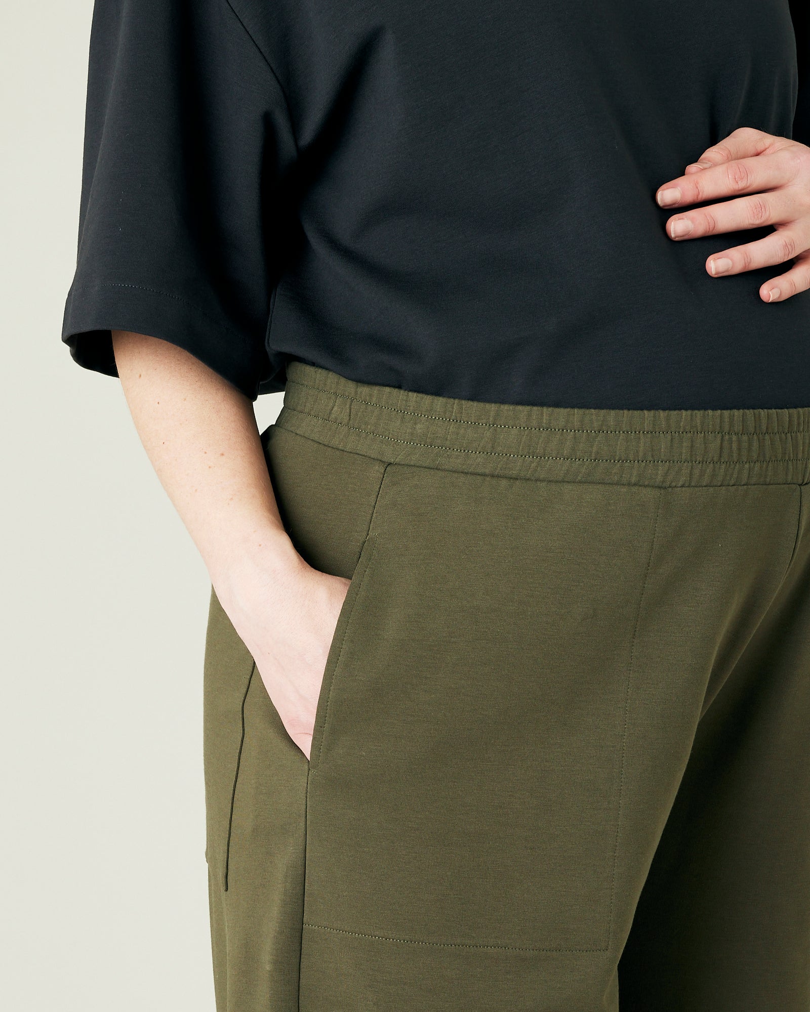 Huxley Olive Cotton Jersey Trousers - Image 17