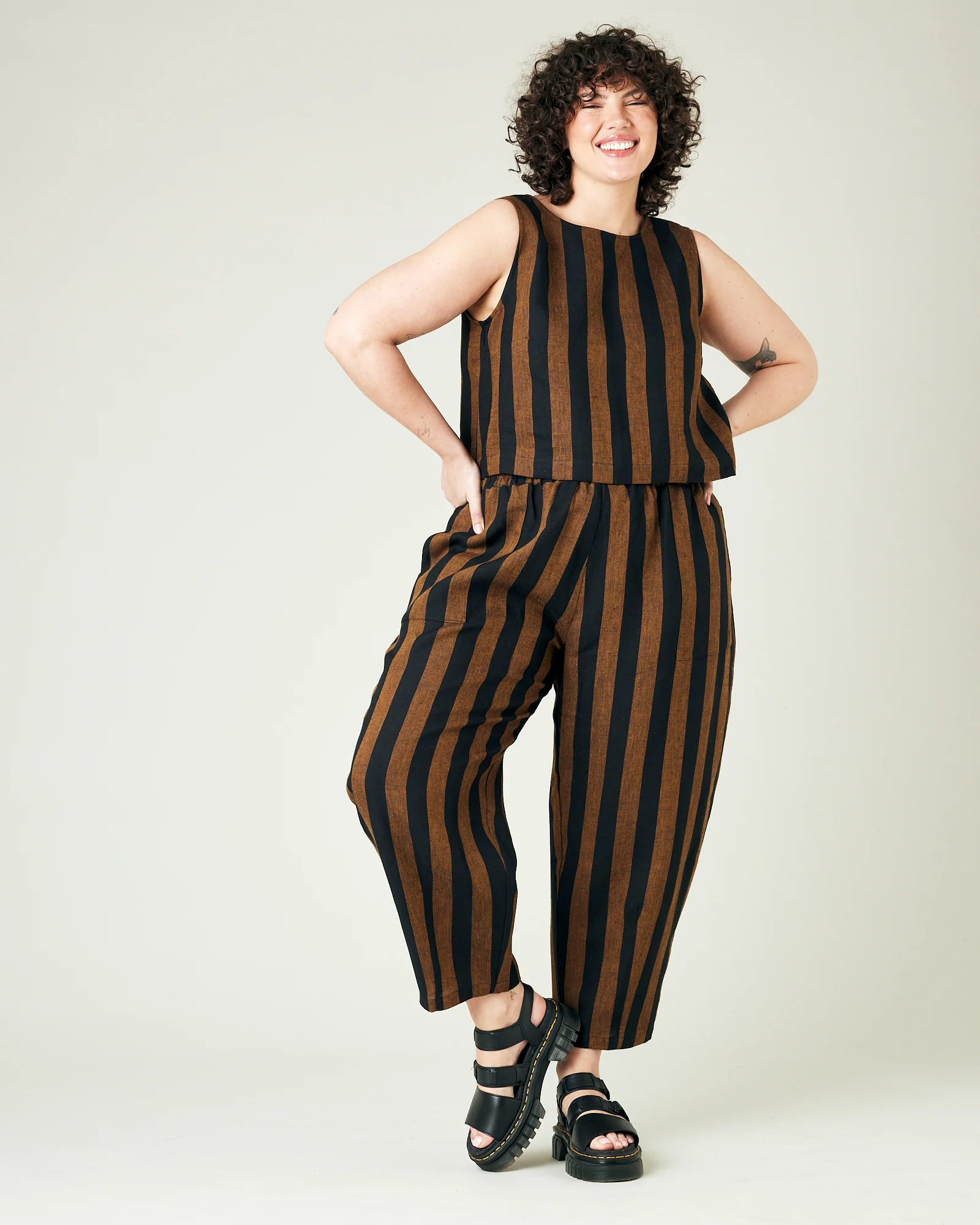 Huxley Rust & Black Stripe Linen Trousers - Image 10