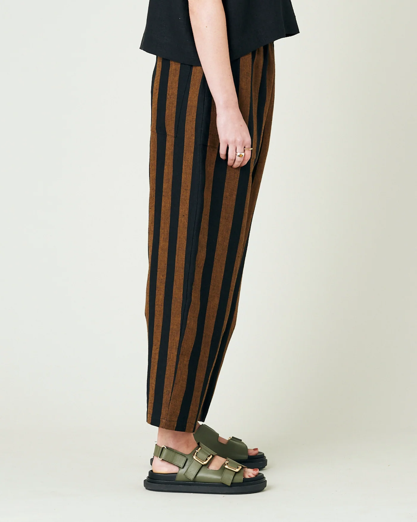 Huxley Rust & Black Stripe Linen Trousers - Image 4