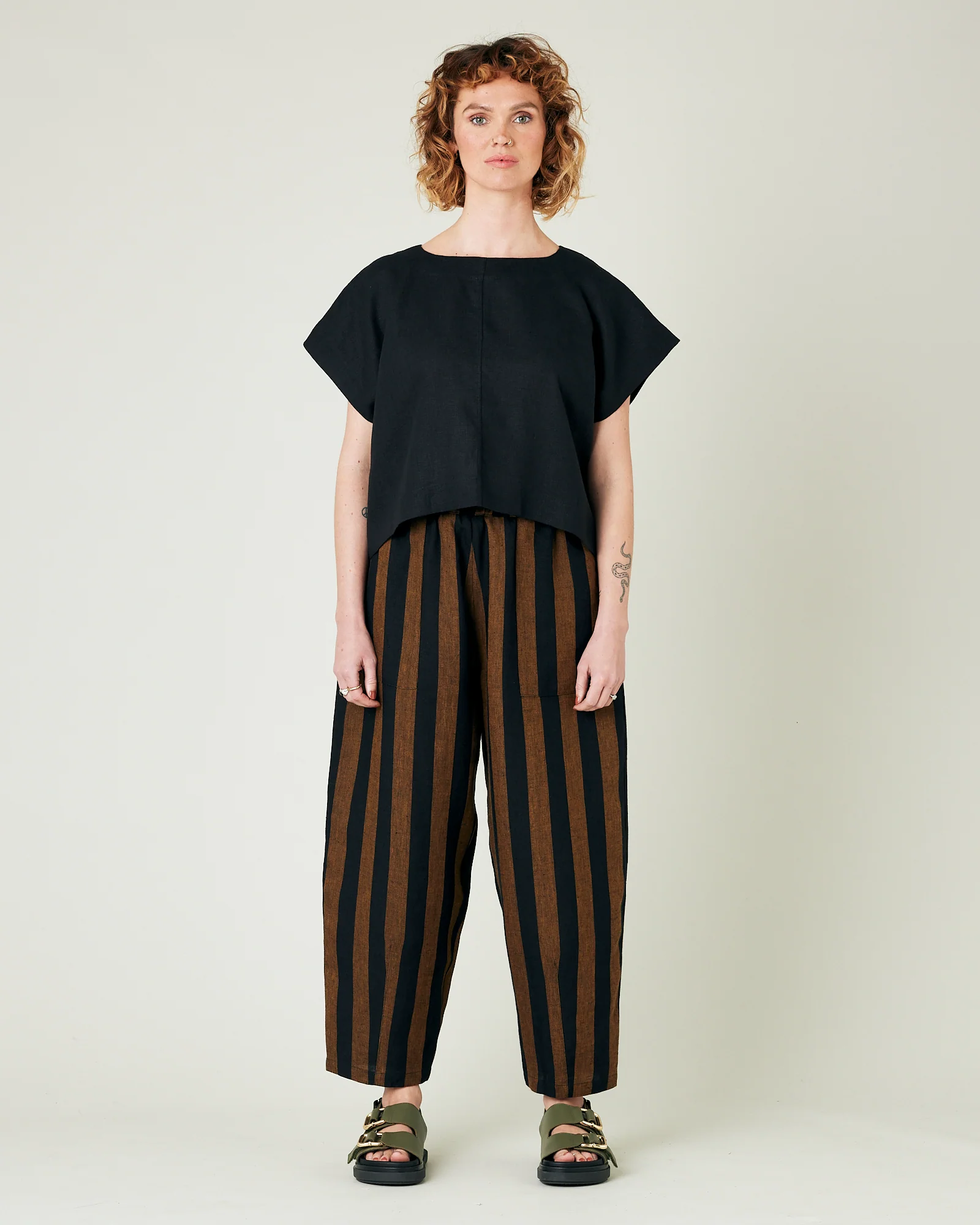 Huxley Rust & Black Stripe Linen Trousers - Image 5