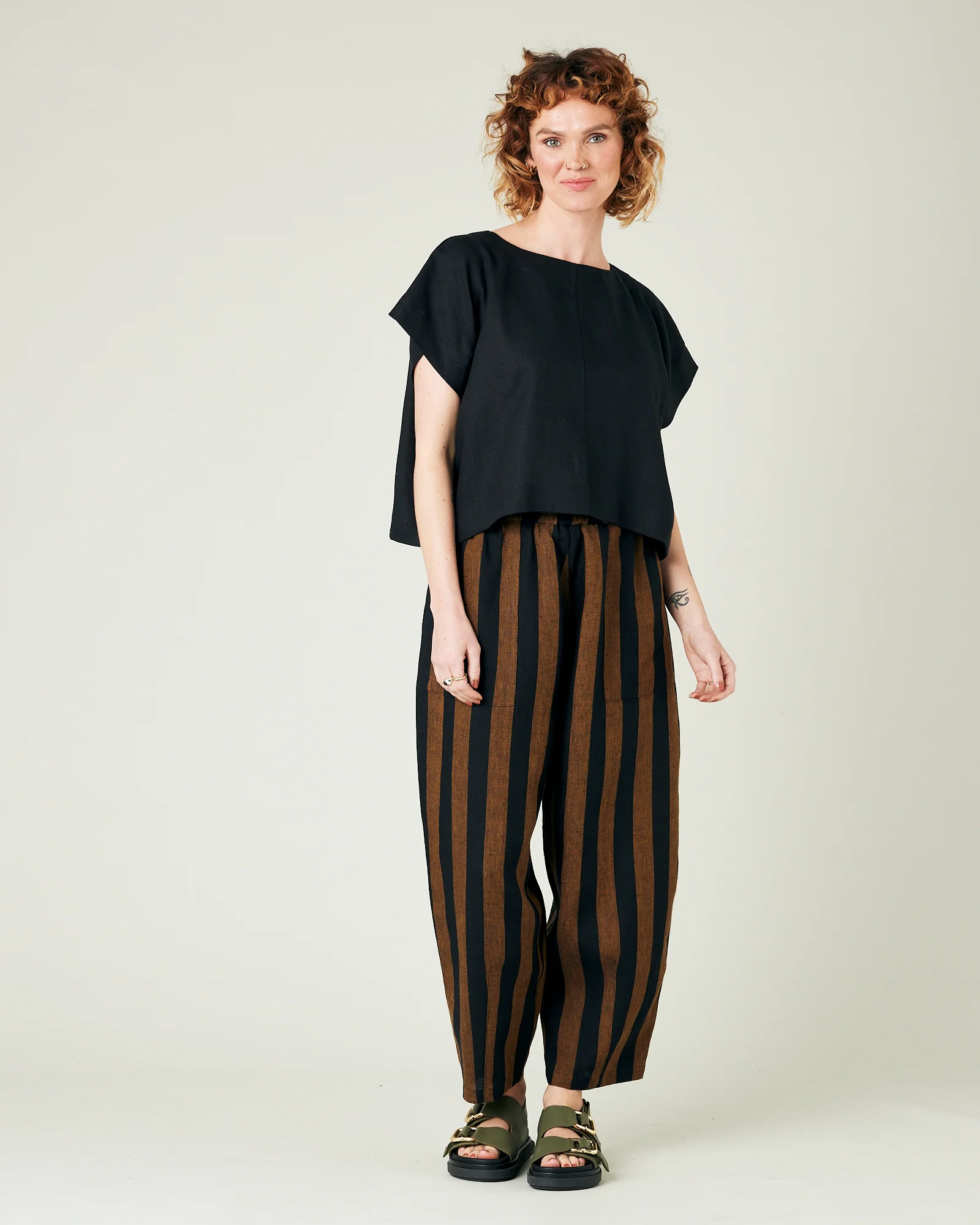 Huxley Rust & Black Stripe Linen Trousers - Image 6