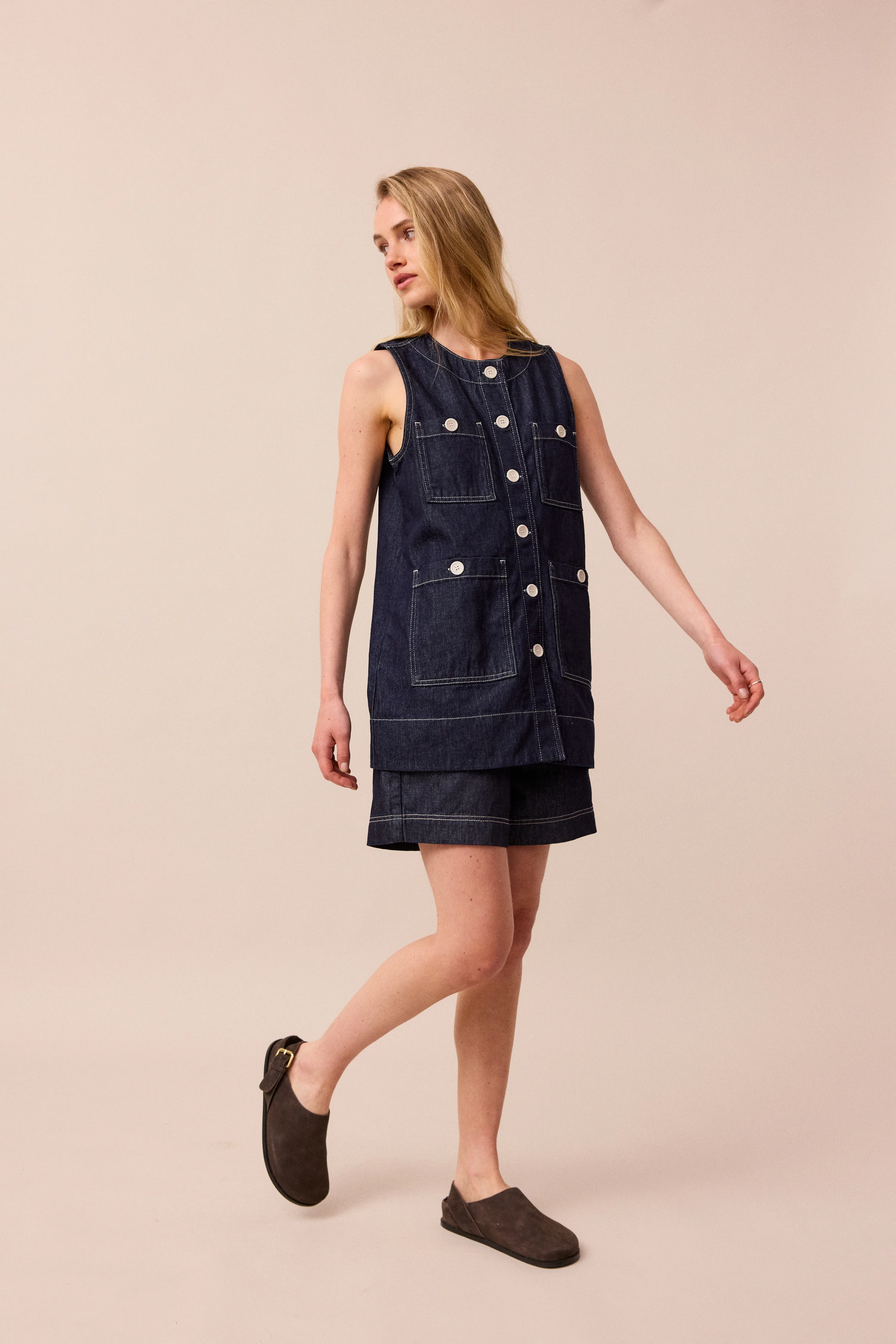 Jamie Indigo Rinse Wash Denim Waistcoat - Image 3