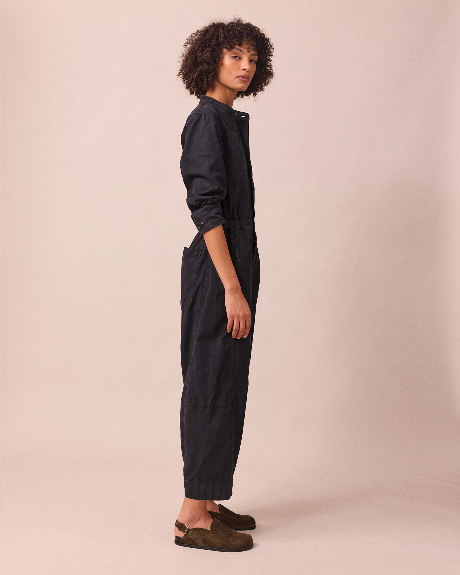 Jill Black Textured Cotton Boilersuit - Image 3