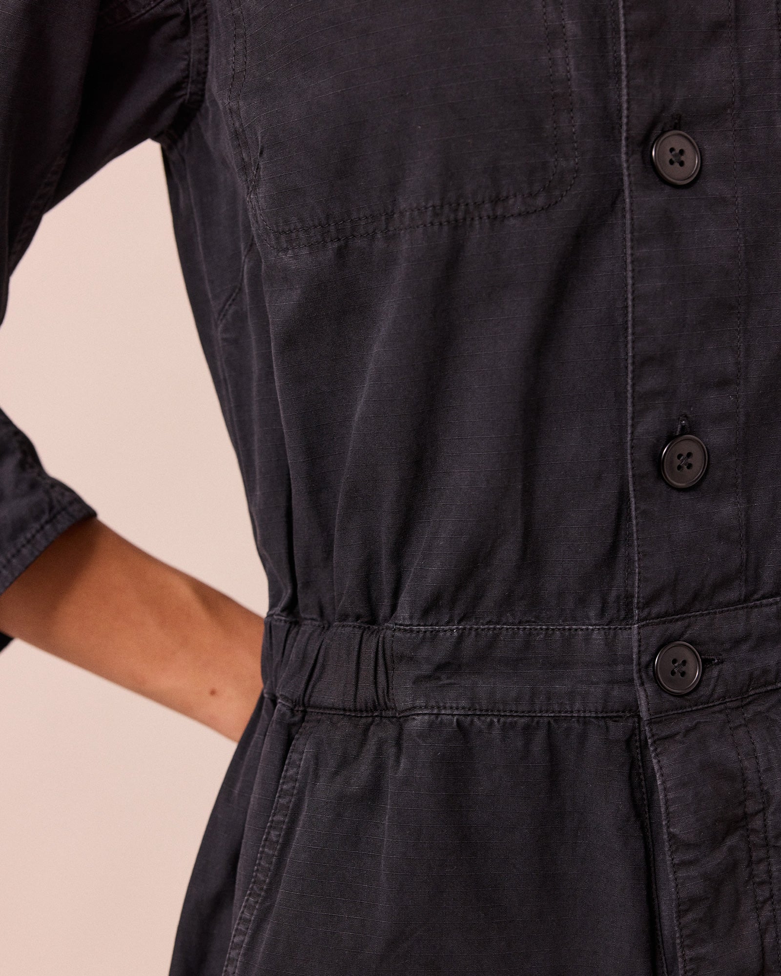 Jill Black Textured Cotton Boilersuit - Image 4
