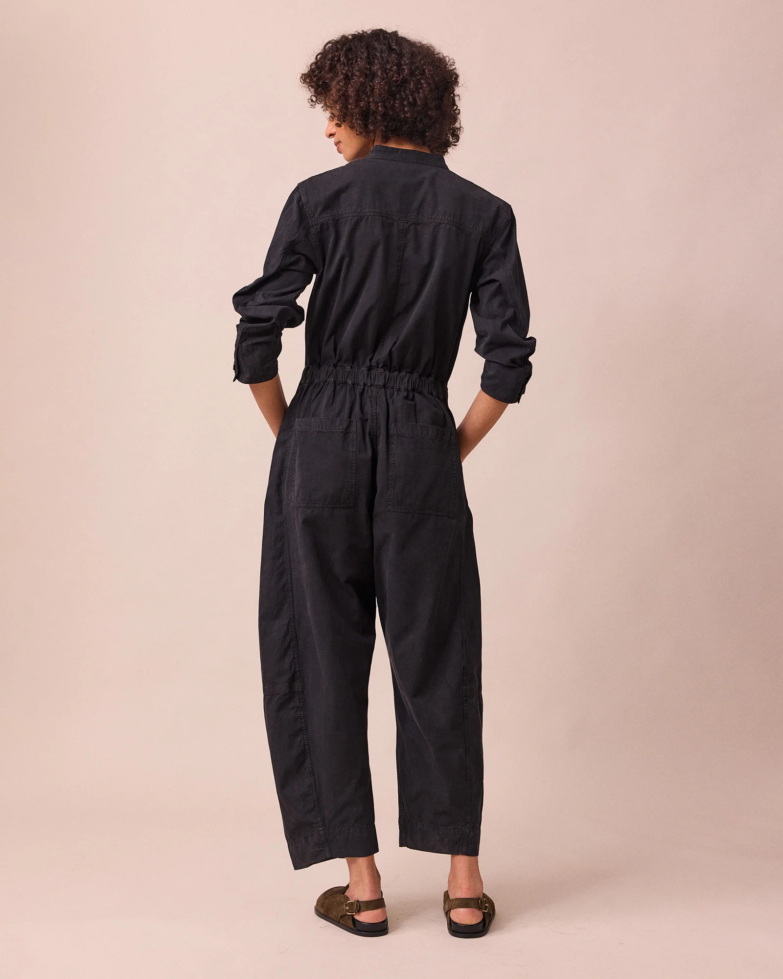 Jill Black Textured Cotton Boilersuit - Image 5