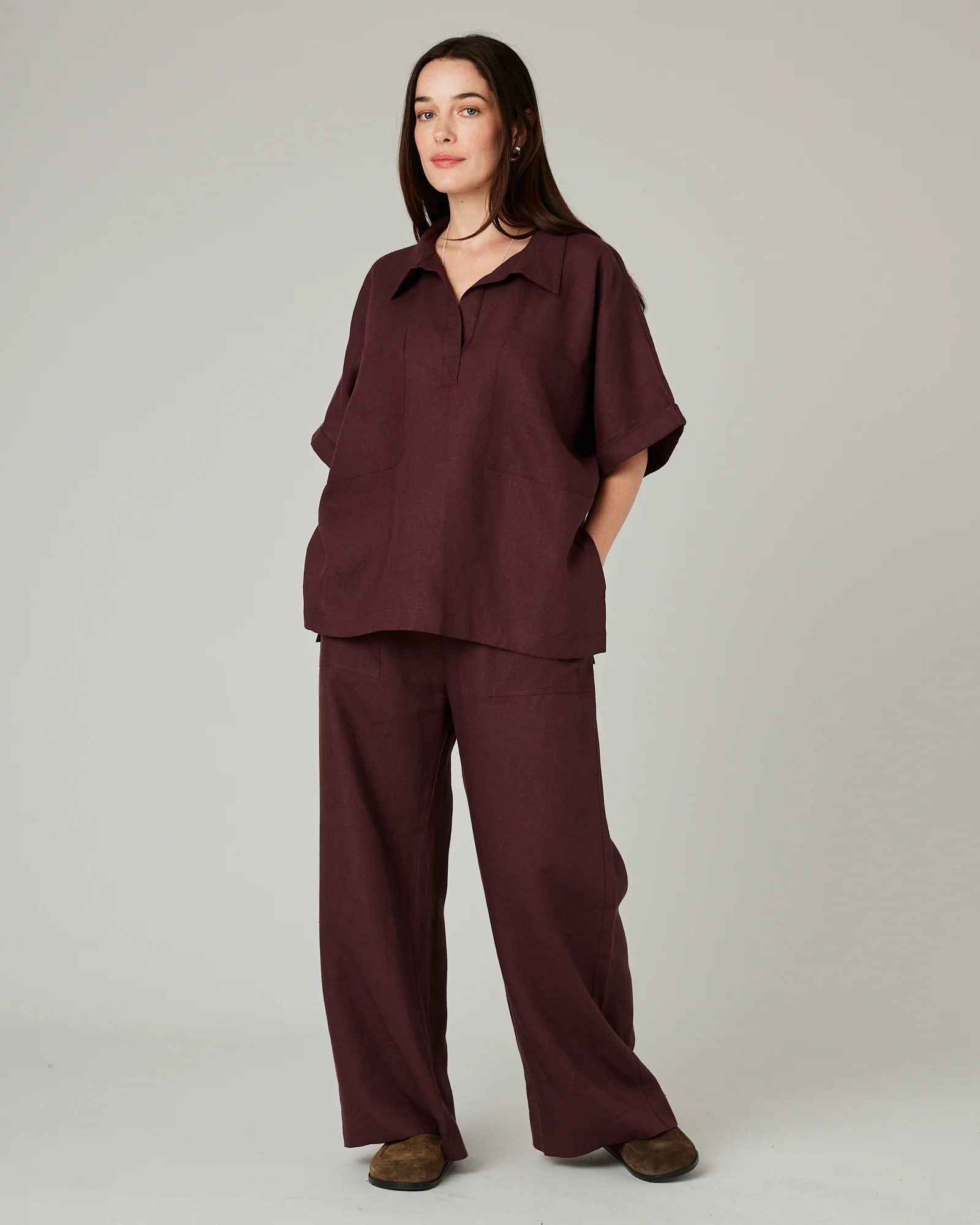 Cara Burgundy Linen Shirt - Image 5