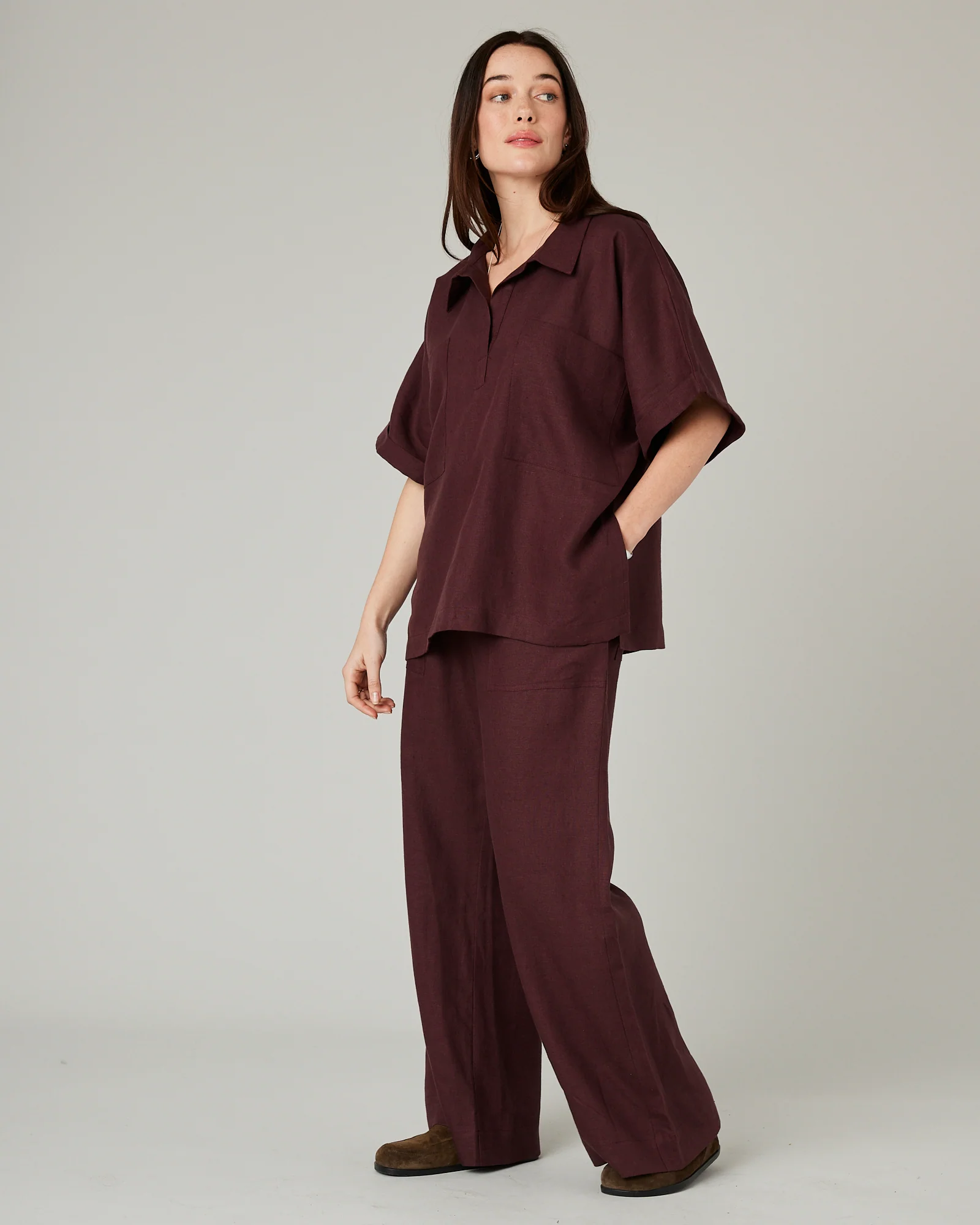 Cara Burgundy Linen Shirt - Image 6
