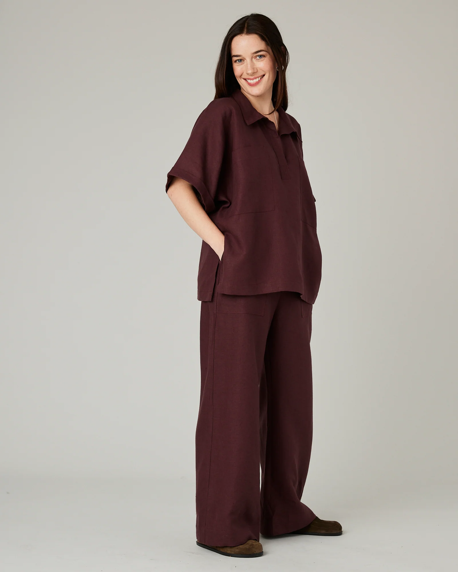 Lexi Burgundy Linen Trousers - Image 7