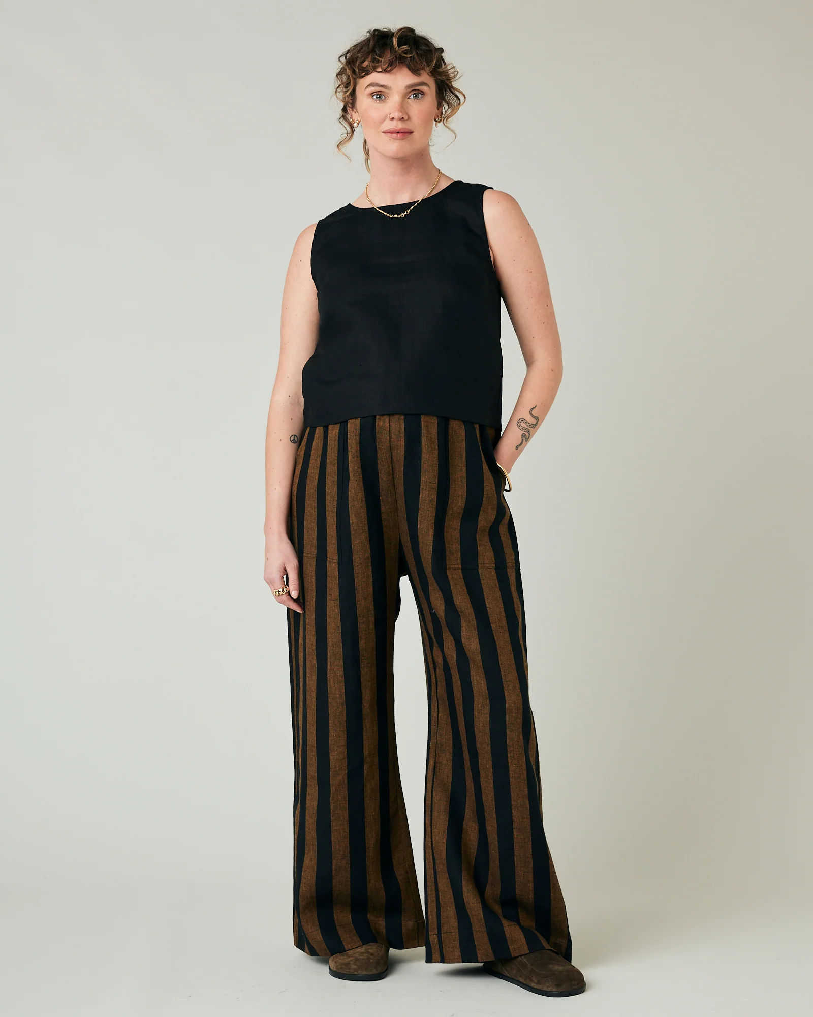Lexi Rust & Black Stripe Linen Trousers - Image 10