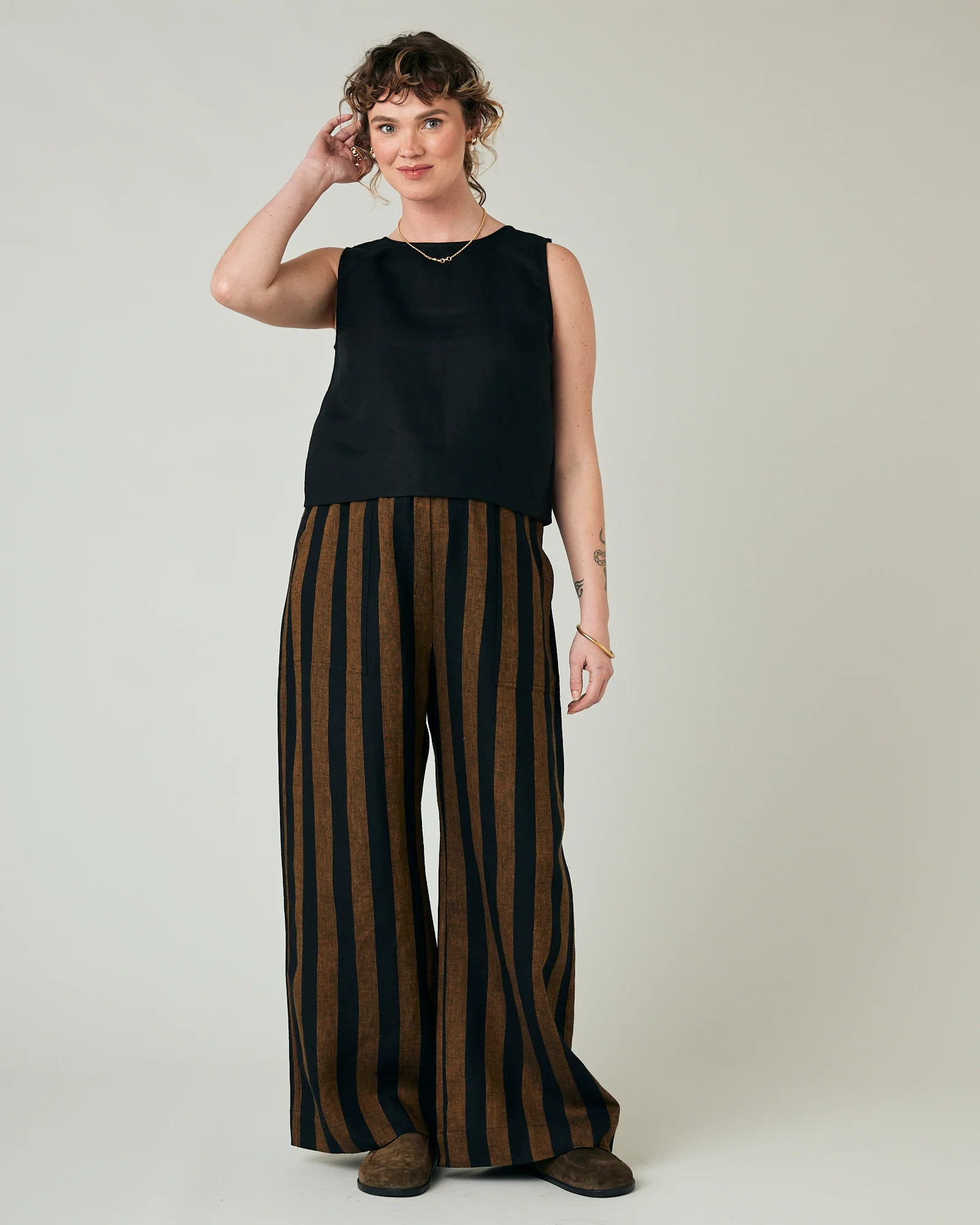 Lexi Rust & Black Stripe Linen Trousers - Image 11