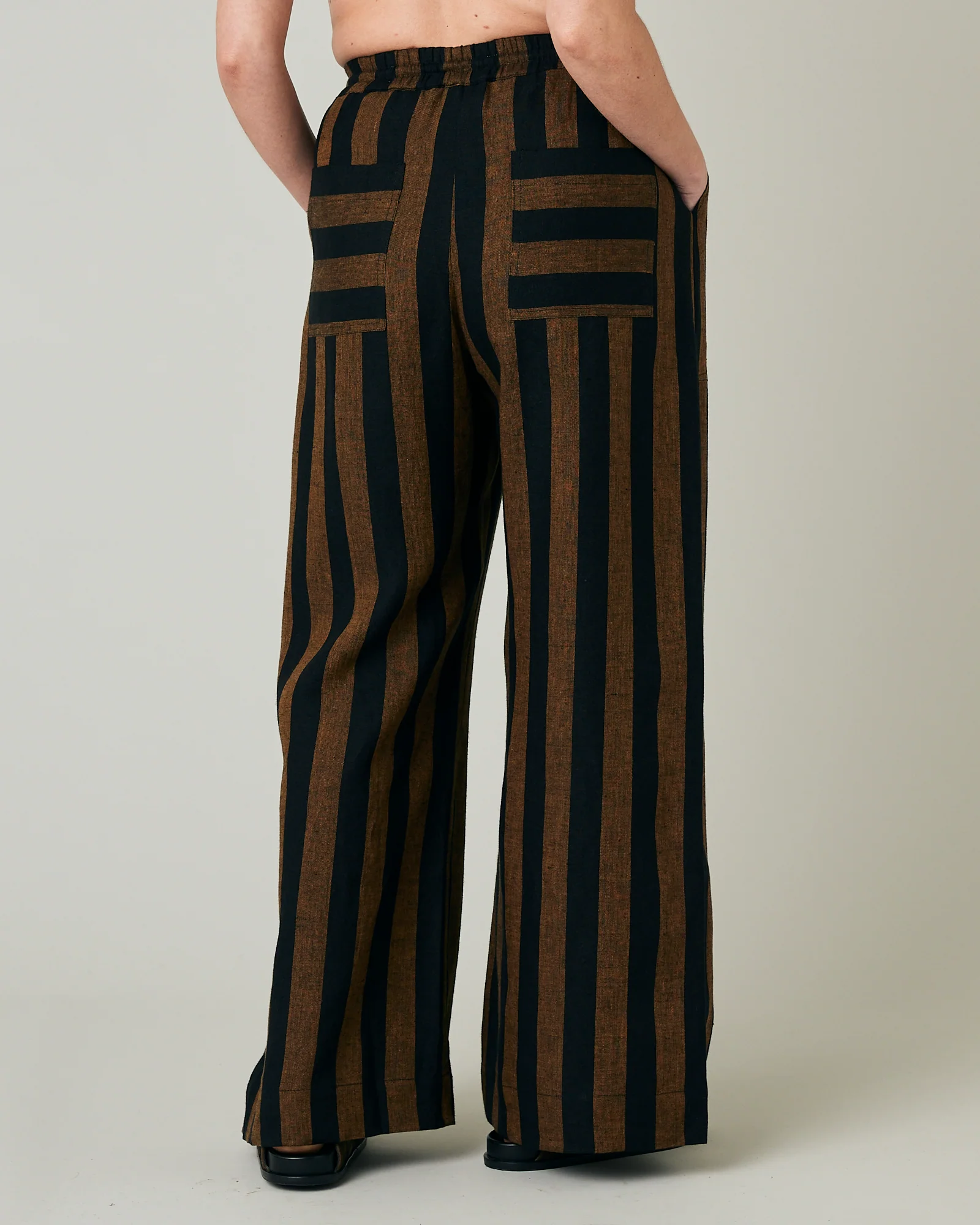Lexi Rust & Black Stripe Linen Trousers - Image 12