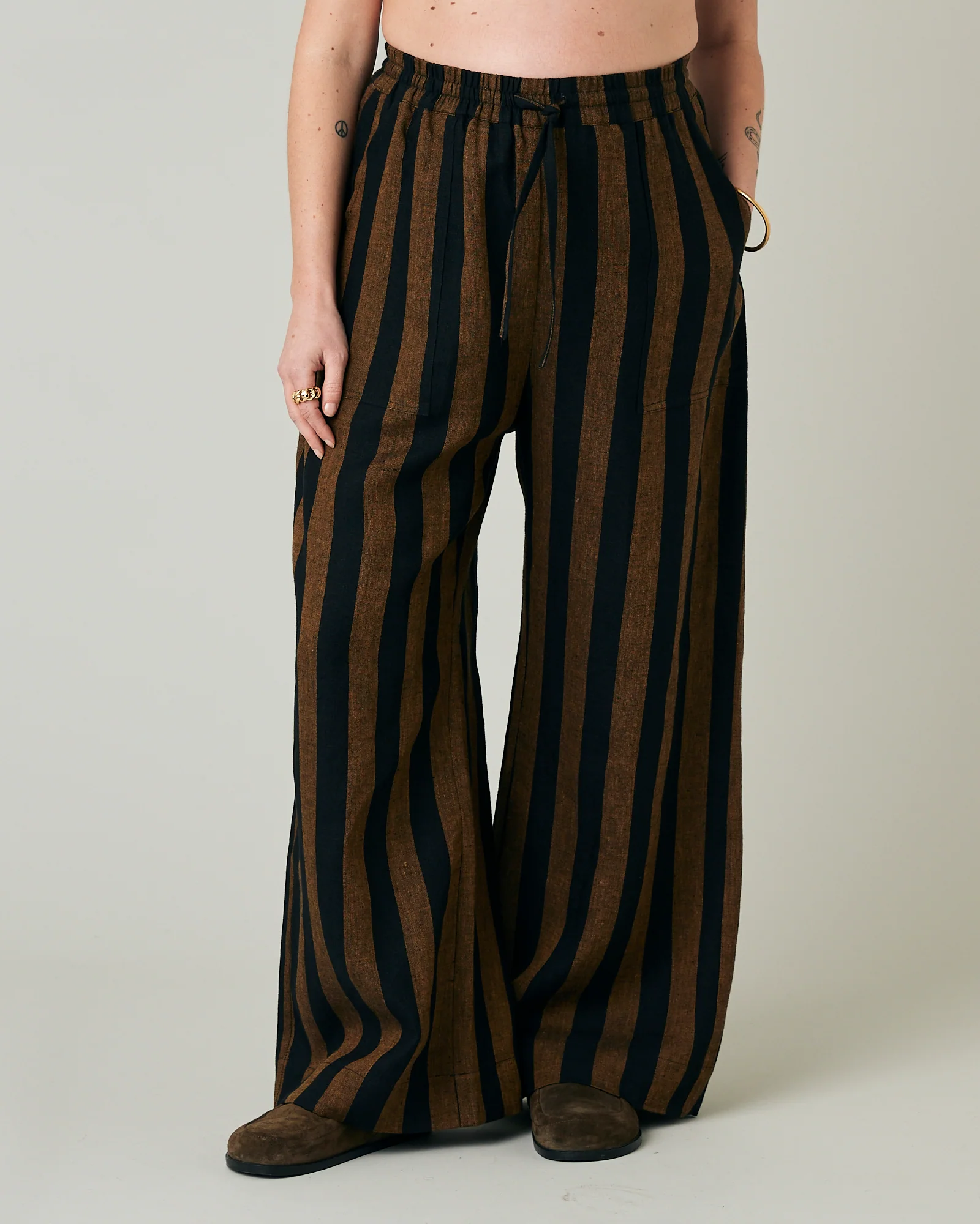 Lexi Rust & Black Stripe Linen Trousers - Image 13