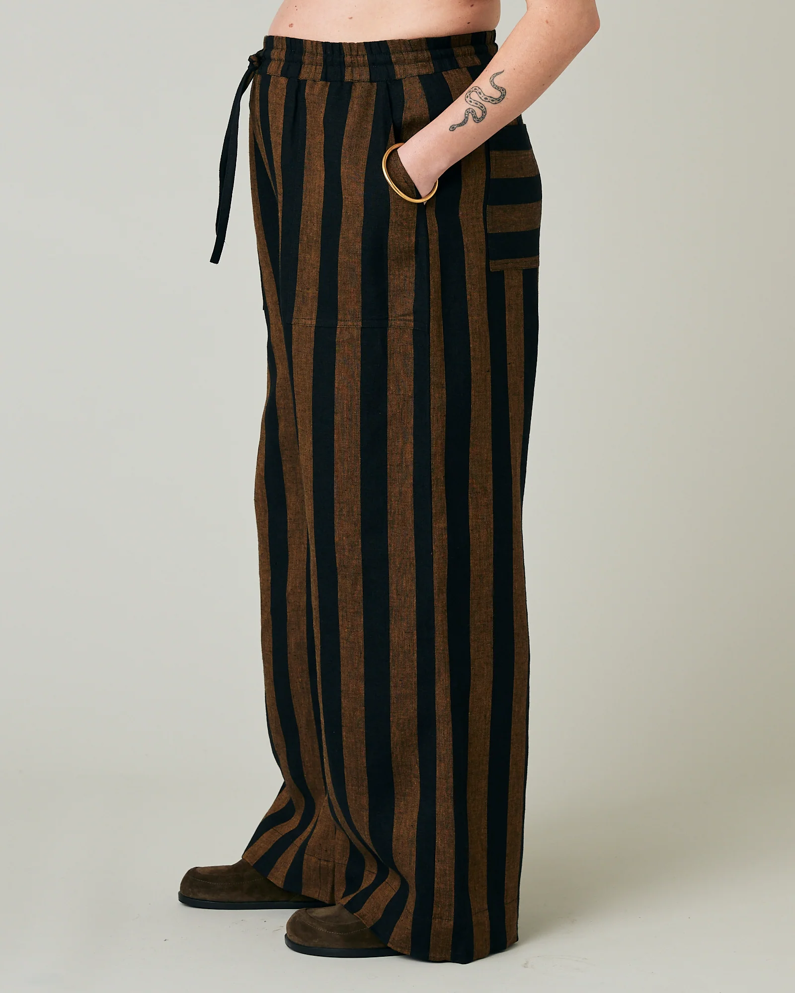Lexi Rust & Black Stripe Linen Trousers - Image 14