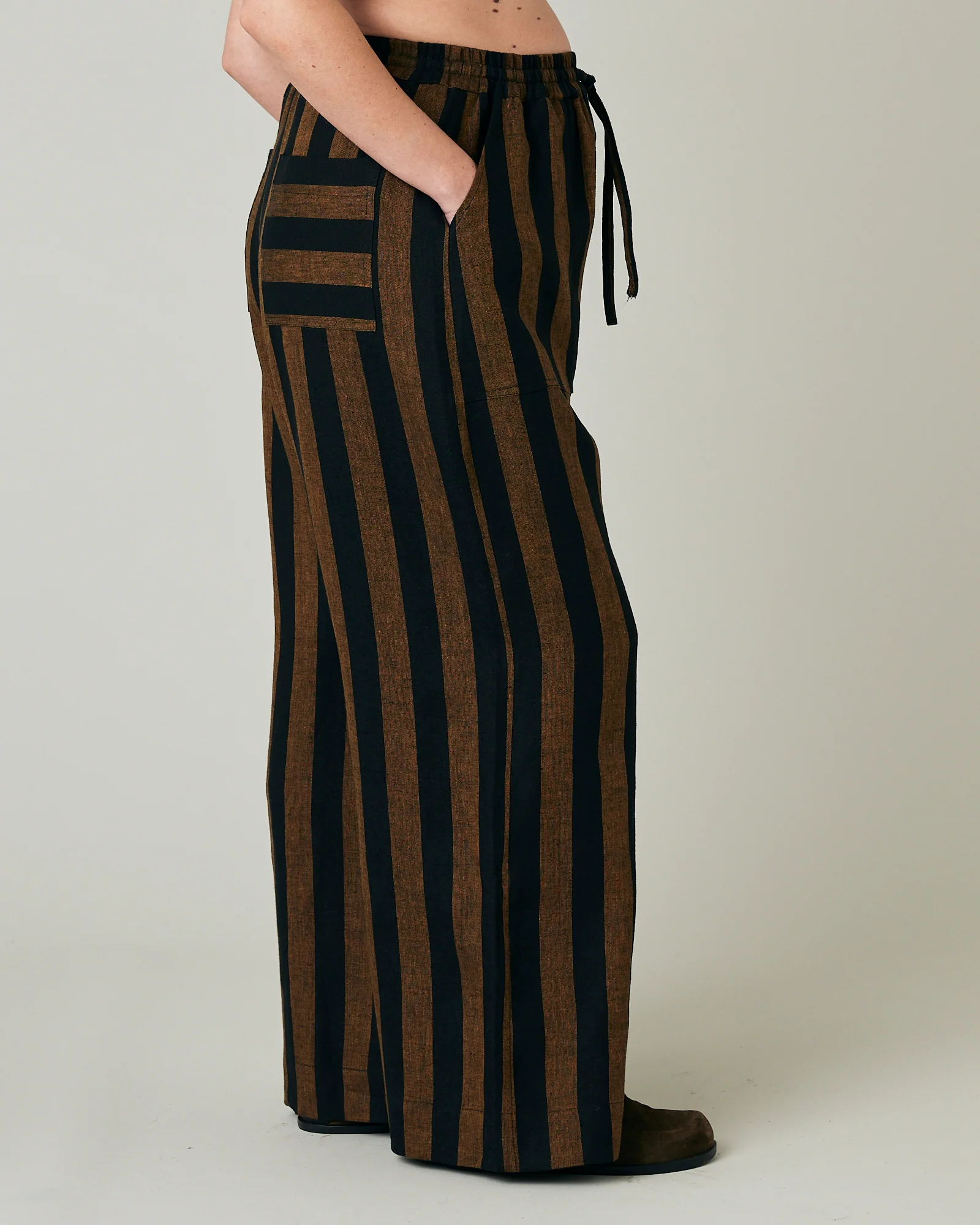 Lexi Rust & Black Stripe Linen Trousers - Image 15