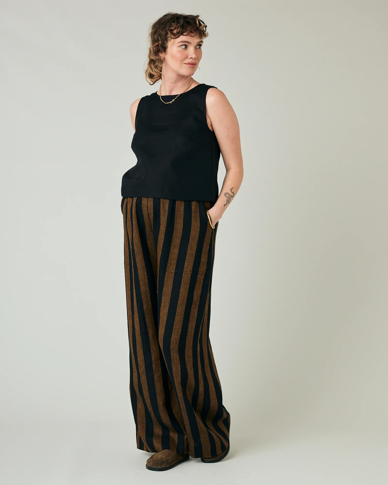 Lexi Rust & Black Stripe Linen Trousers - Image 16