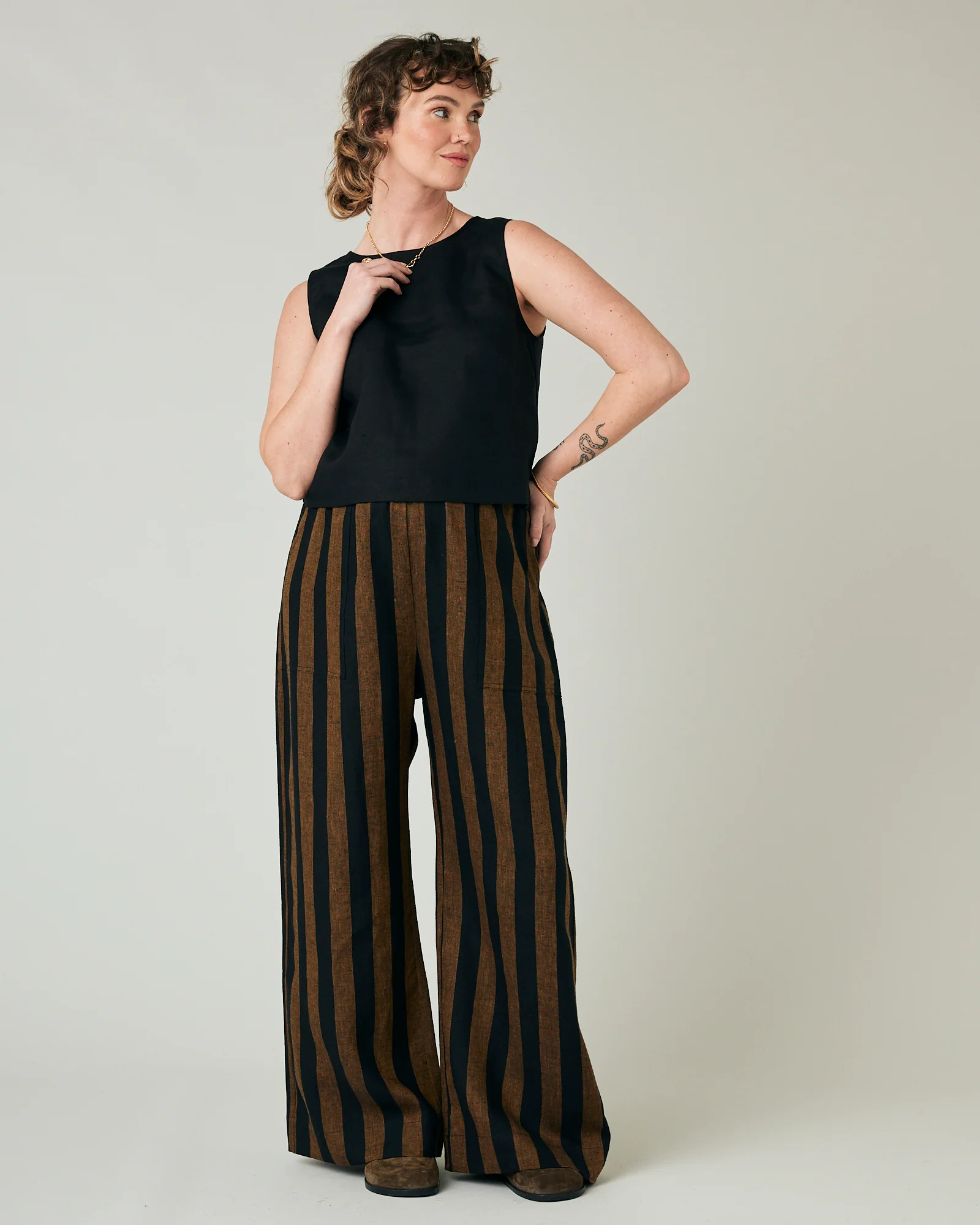 Lexi Rust & Black Stripe Linen Trousers - Image 17