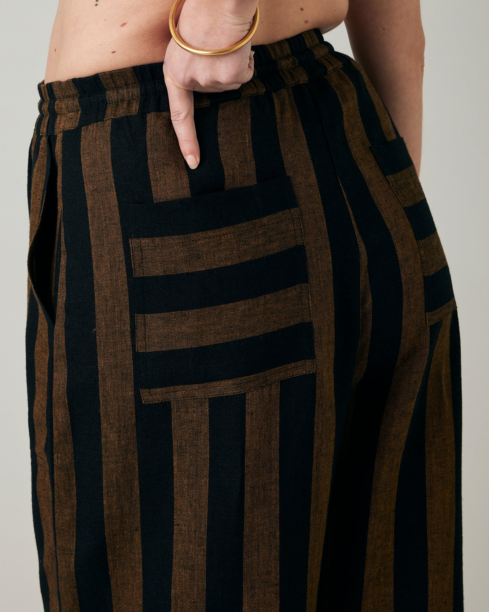 Lexi Rust & Black Stripe Linen Trousers - Image 18