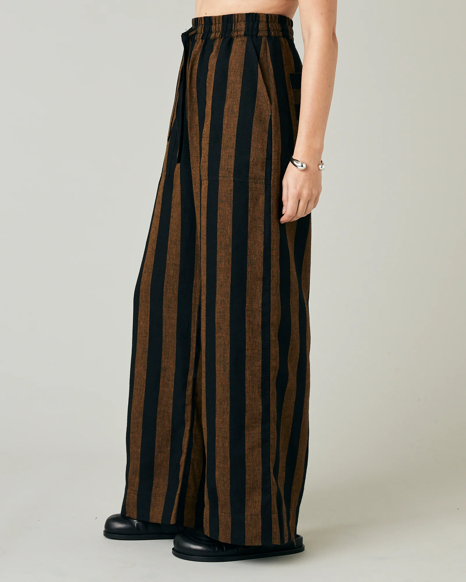 Lexi Rust & Black Stripe Linen Trousers - Image 4