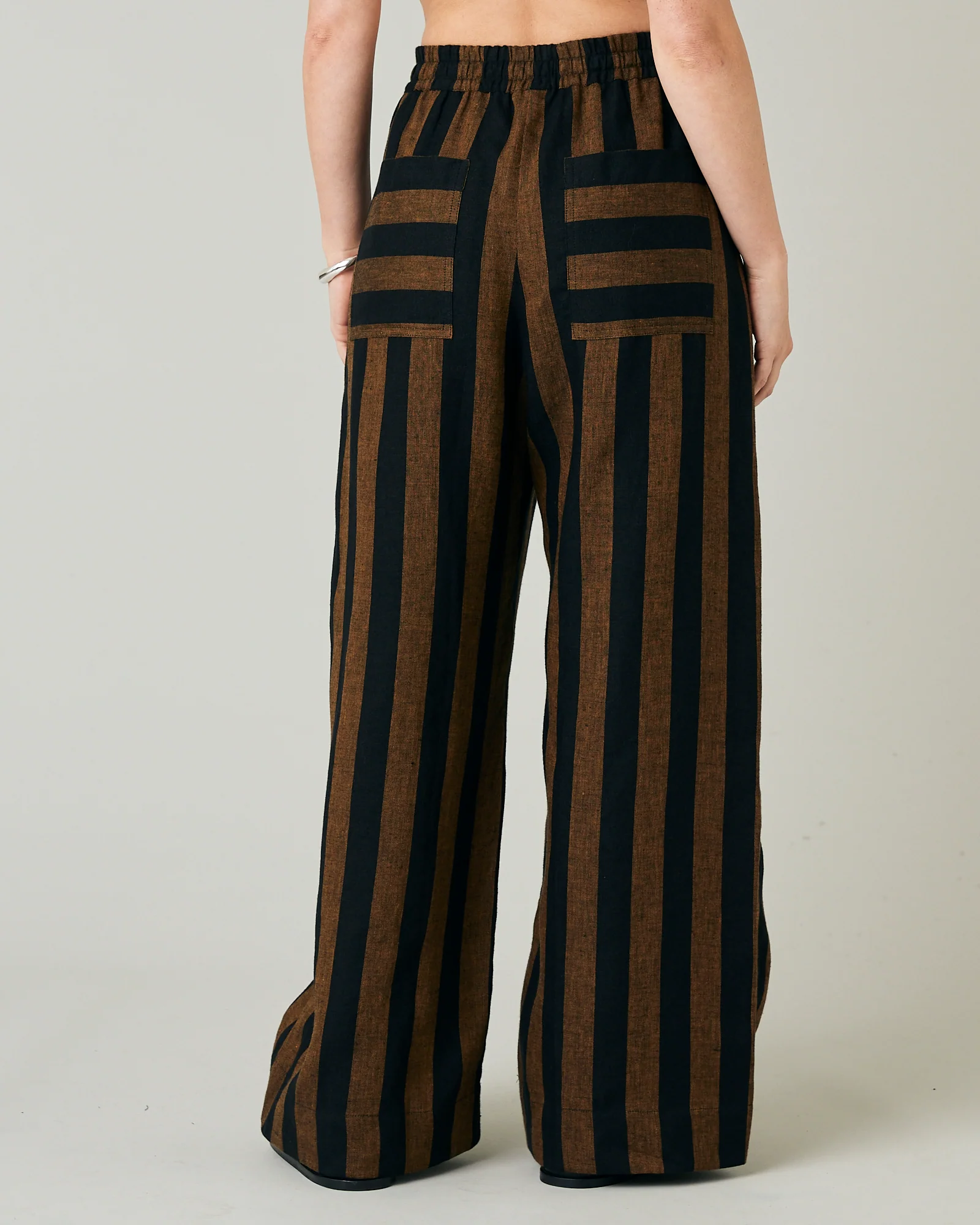 Lexi Rust & Black Stripe Linen Trousers - Image 5
