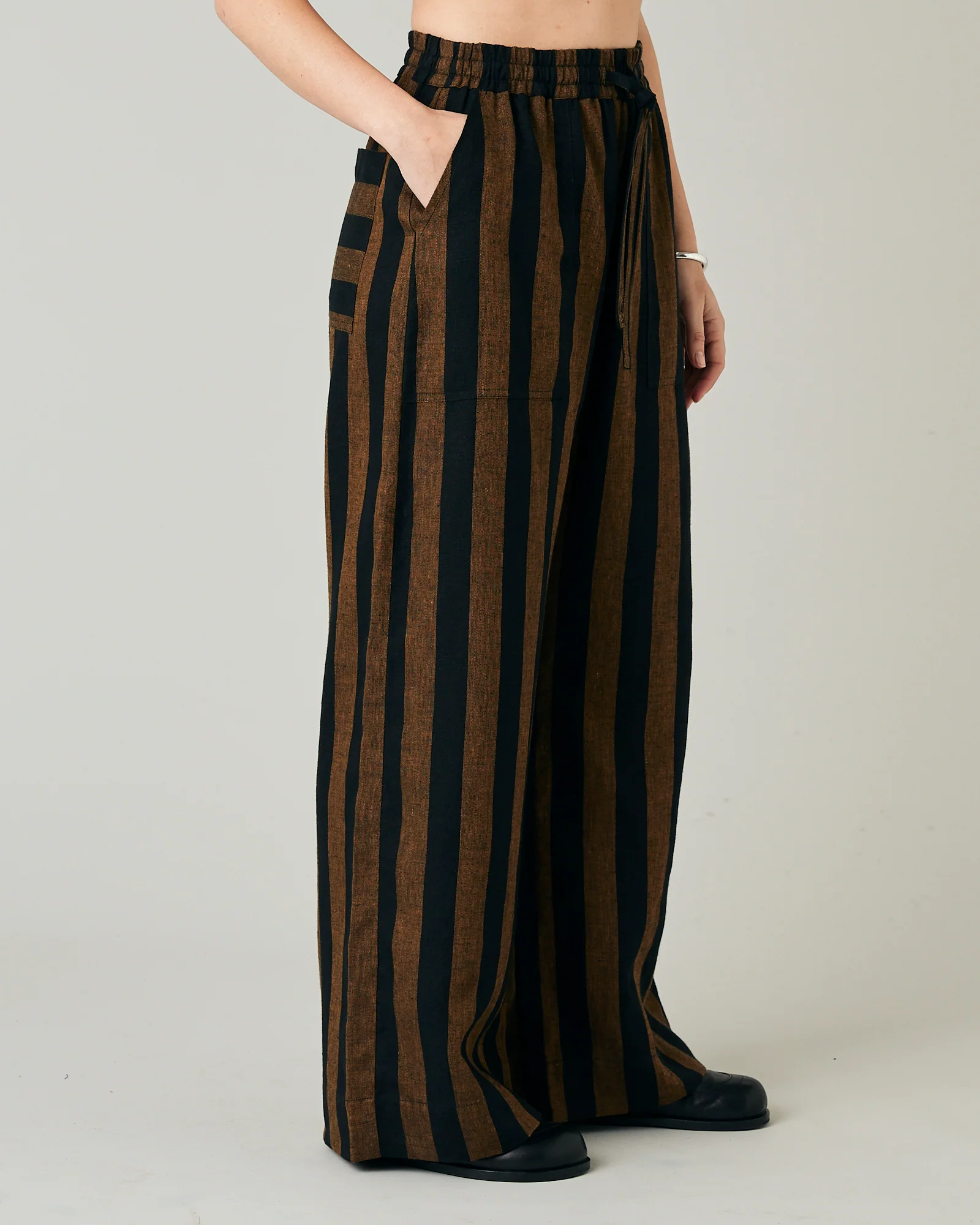 Lexi Rust & Black Stripe Linen Trousers - Image 6