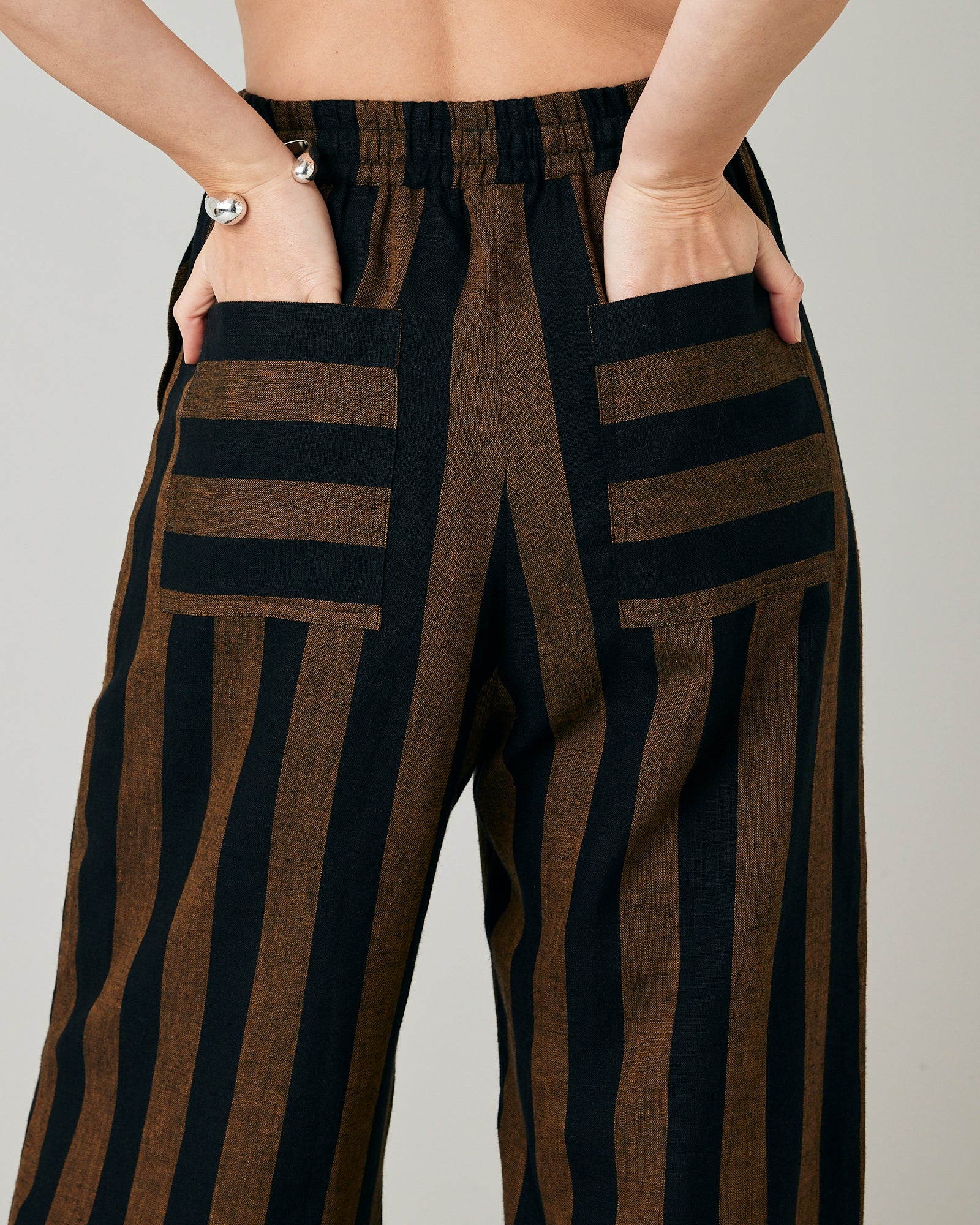 Lexi Rust & Black Stripe Linen Trousers - Image 8