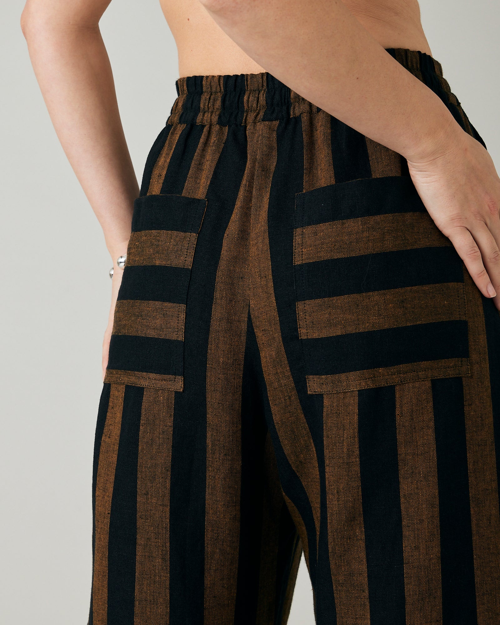 Lexi Rust & Black Stripe Linen Trousers - Image 9