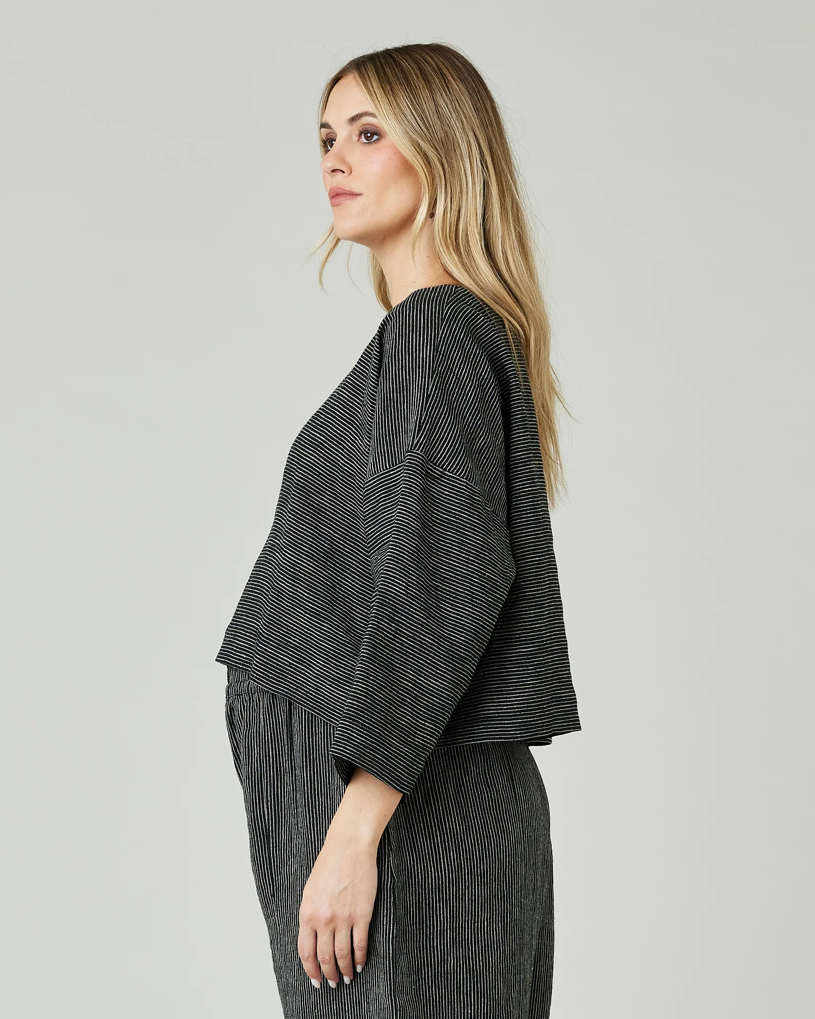 Lily Black & Ecru Pencil Stripe Linen Top - Image 10