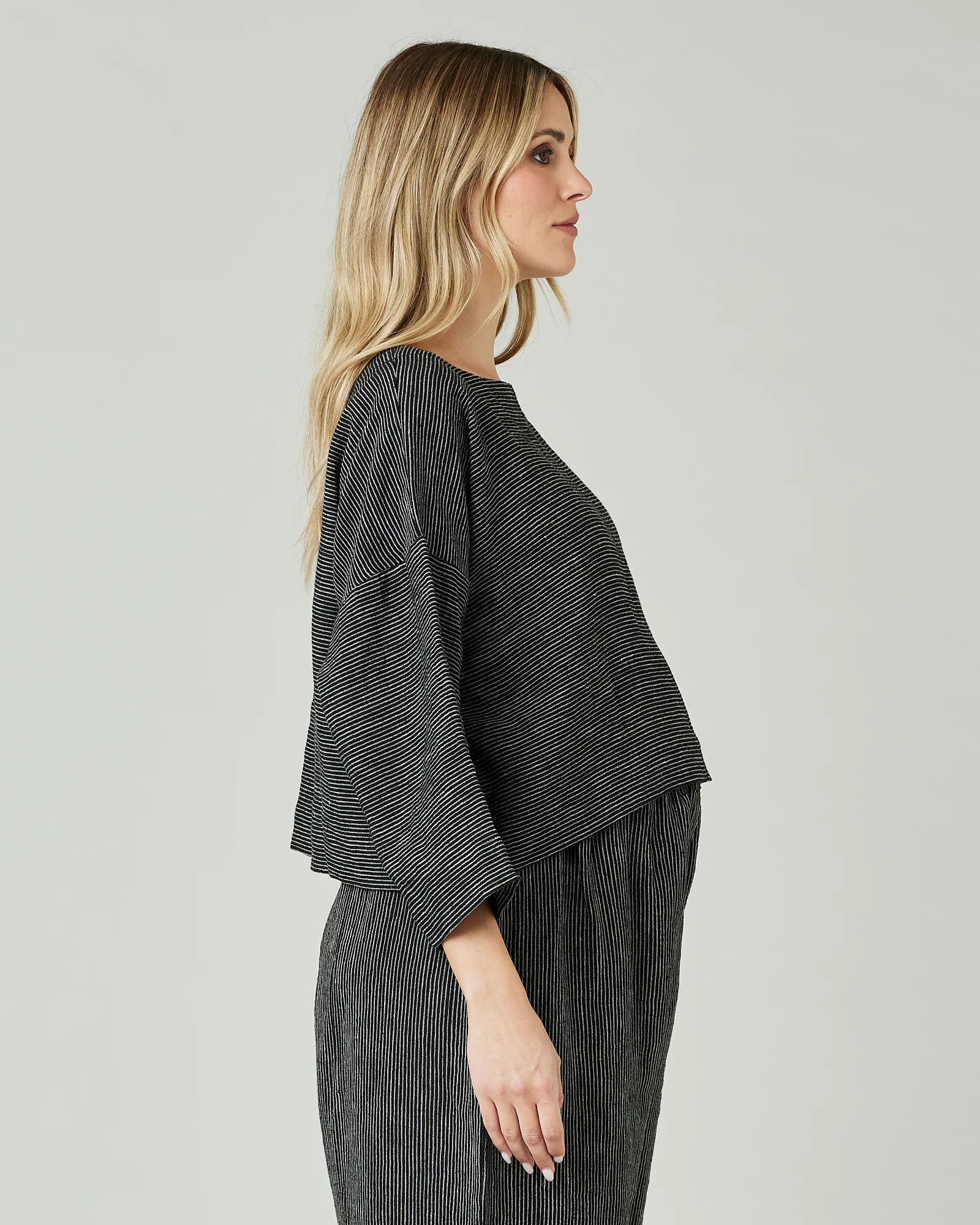 Lily Black & Ecru Pencil Stripe Linen Top - Image 11