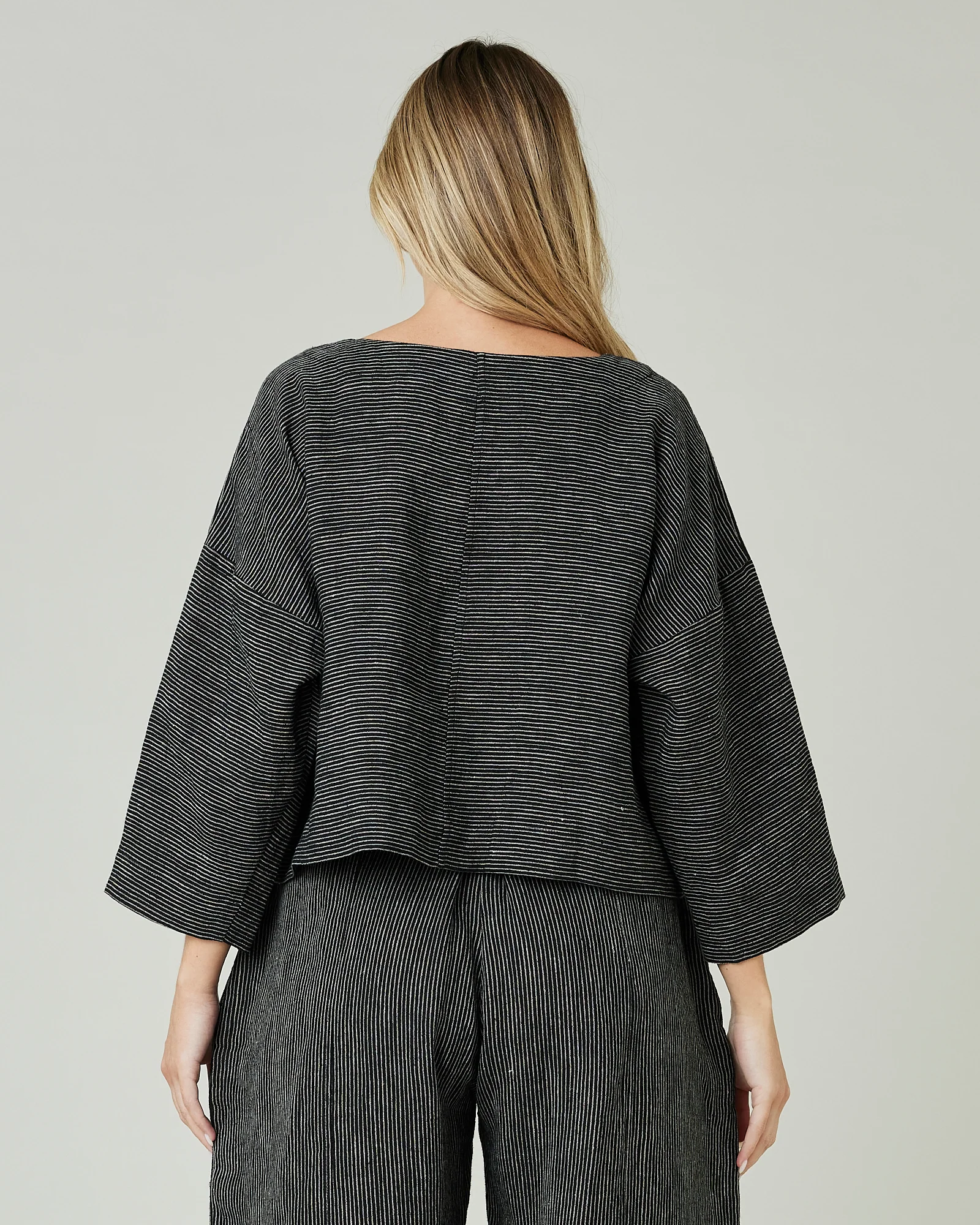 Lily Black & Ecru Pencil Stripe Linen Top - Image 12