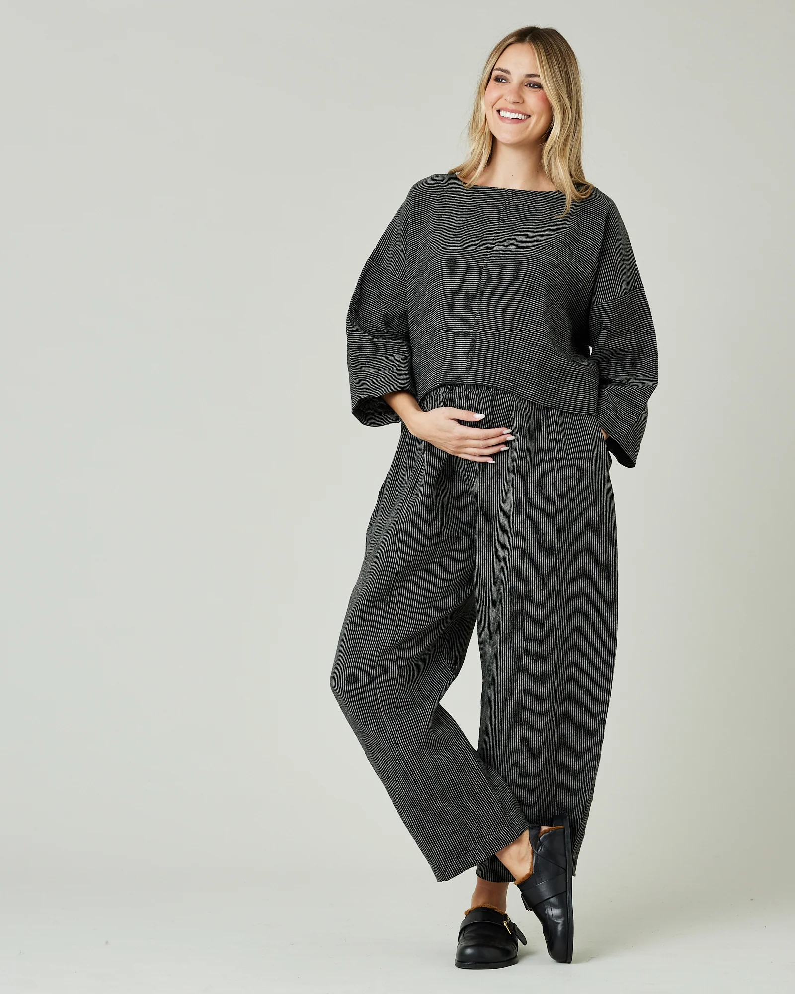 Lily Black & Ecru Pencil Stripe Linen Top - Image 14