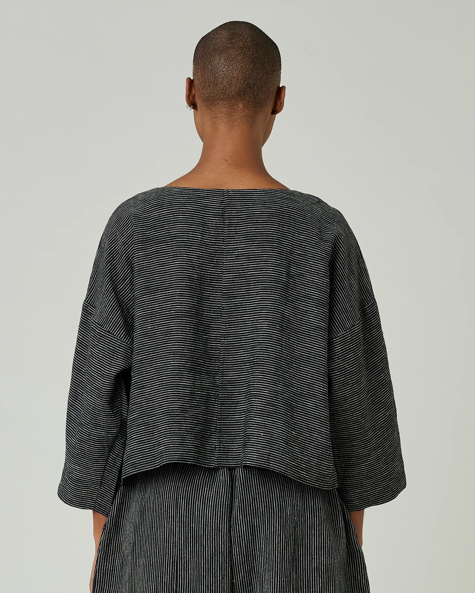 Lily Black & Ecru Pencil Stripe Linen Top - Image 3