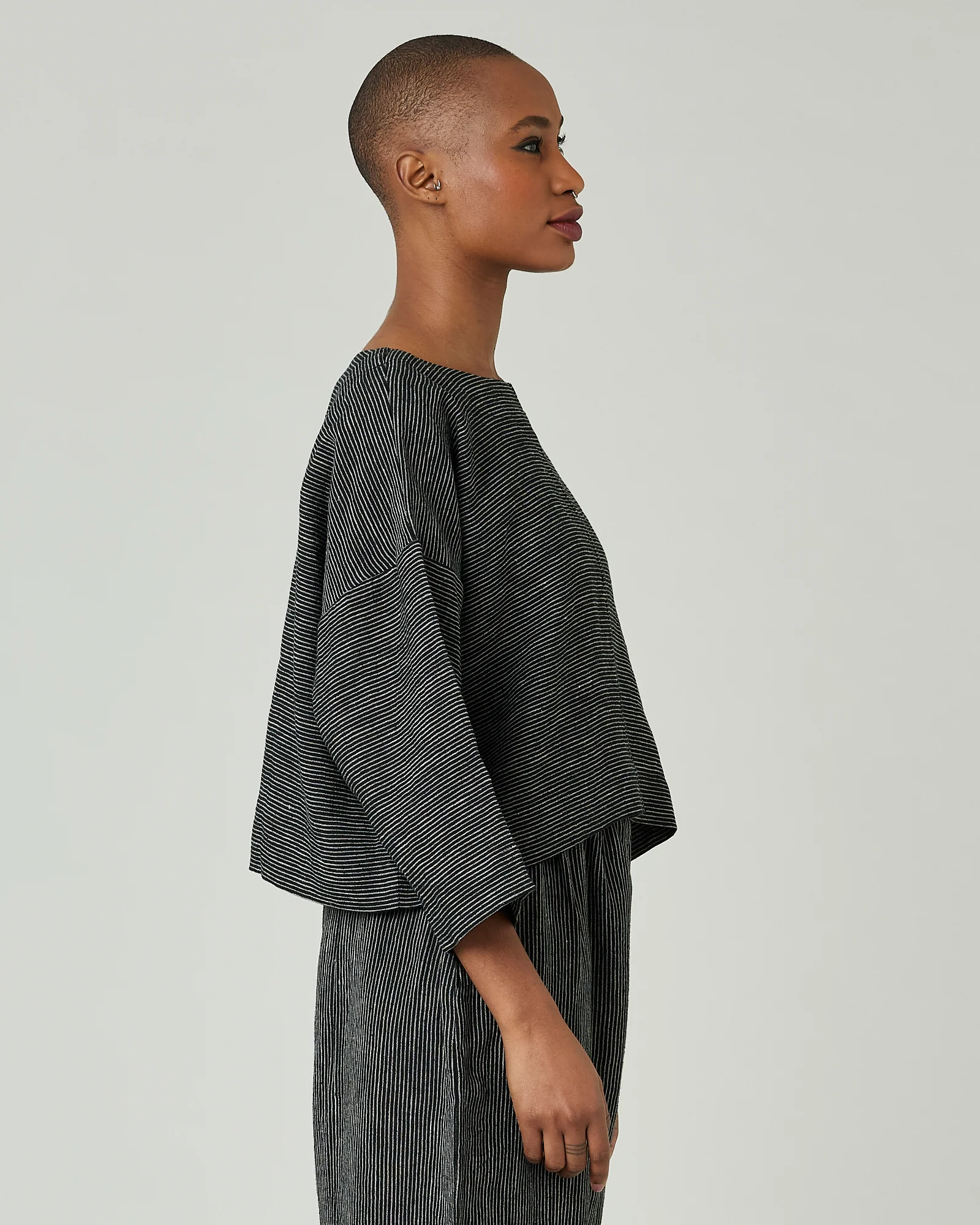 Lily Black & Ecru Pencil Stripe Linen Top - Image 4