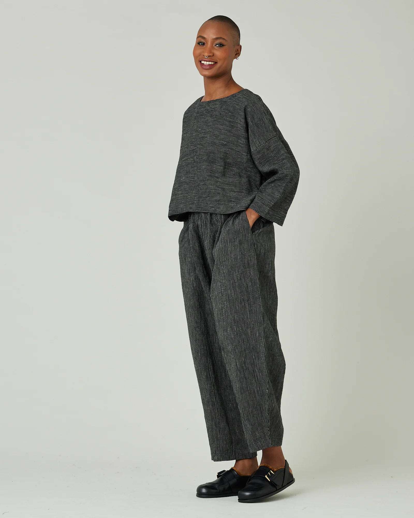 Lily Black & Ecru Pencil Stripe Linen Top - Image 5