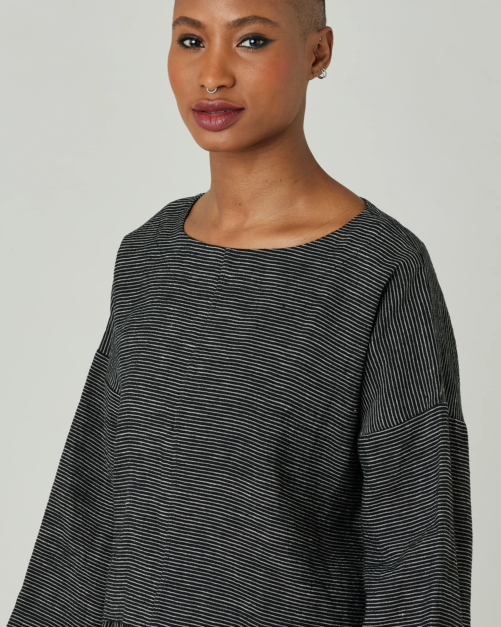 Lily Black & Ecru Pencil Stripe Linen Top - Image 7