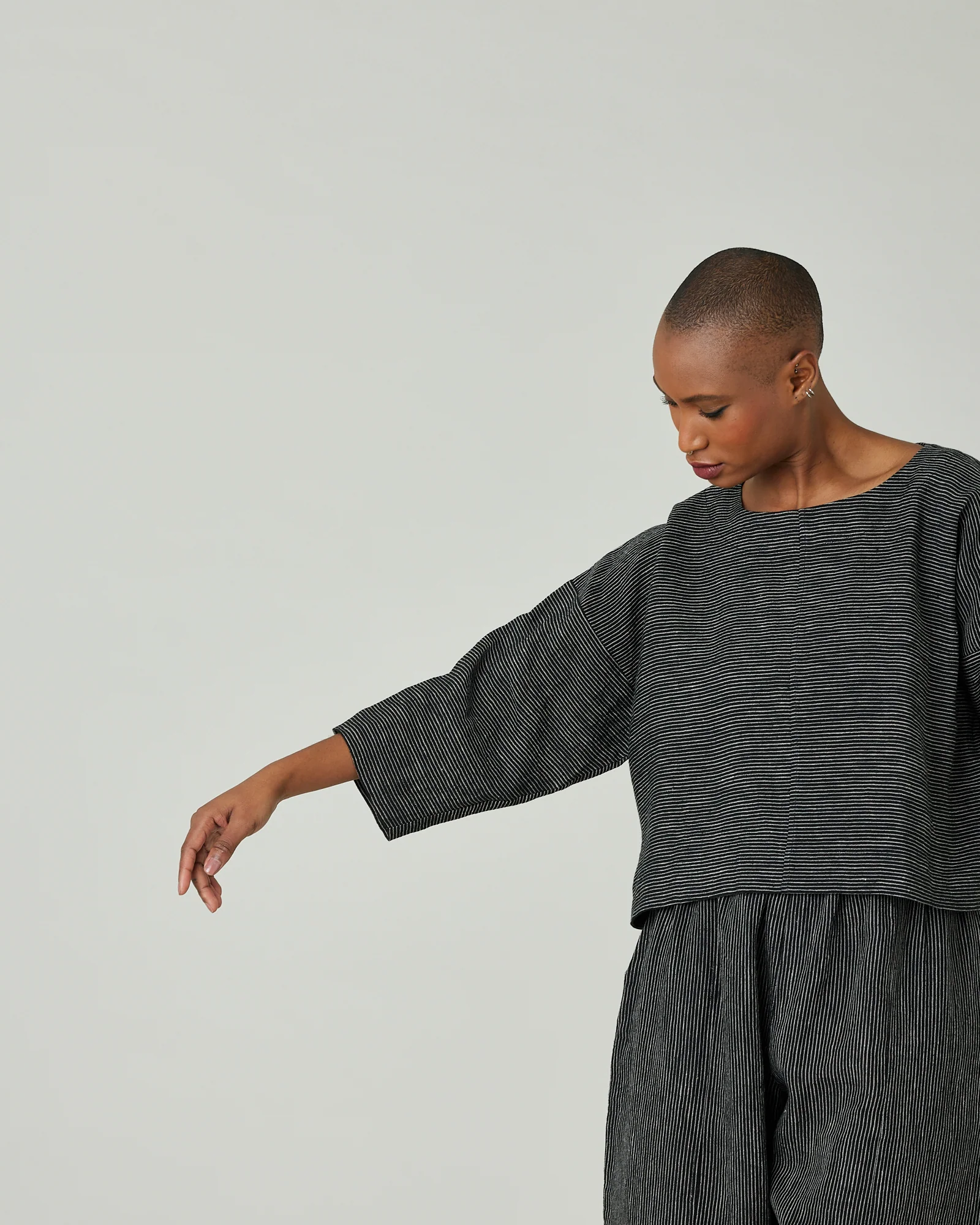 Lily Black & Ecru Pencil Stripe Linen Top - Image 8