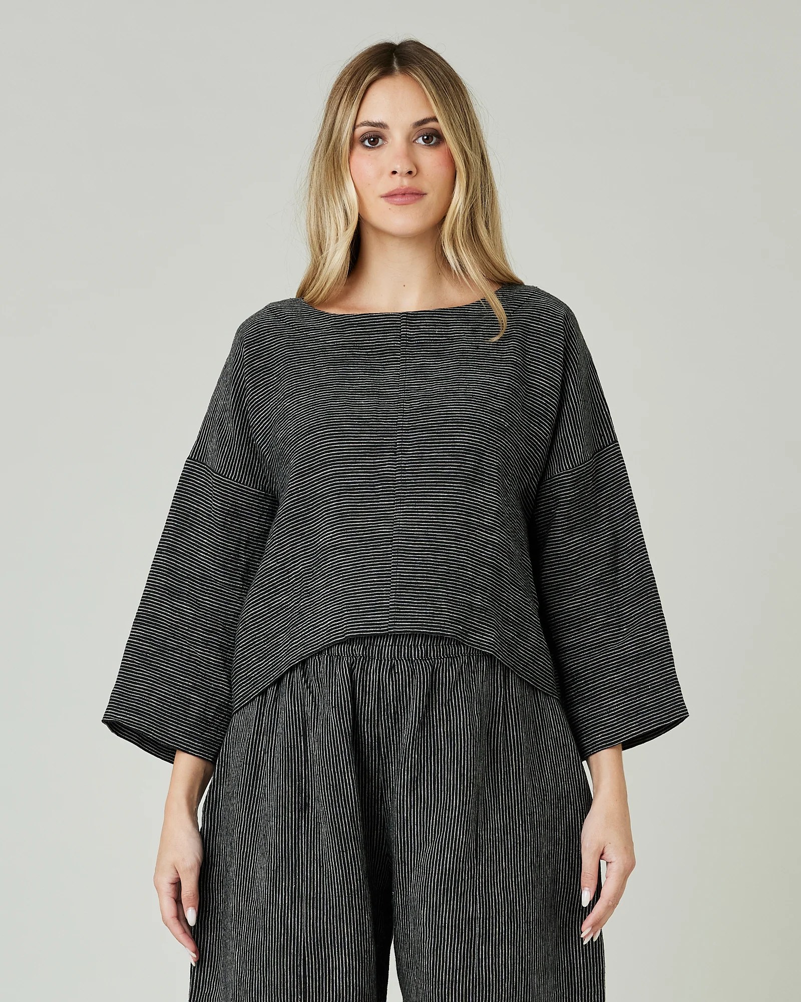 Lily Black & Ecru Pencil Stripe Linen Top - Image 9
