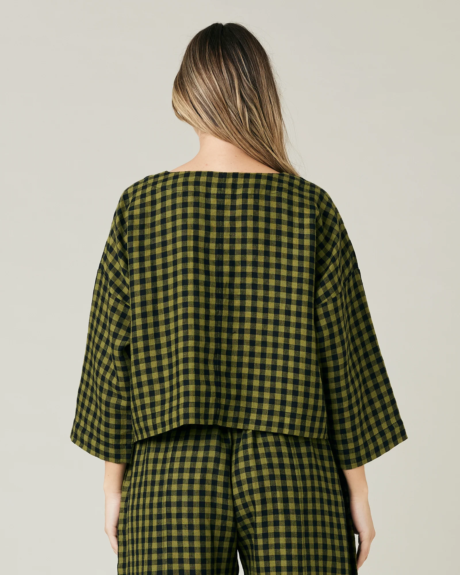 Lily Green Gingham Linen Top - Image 3