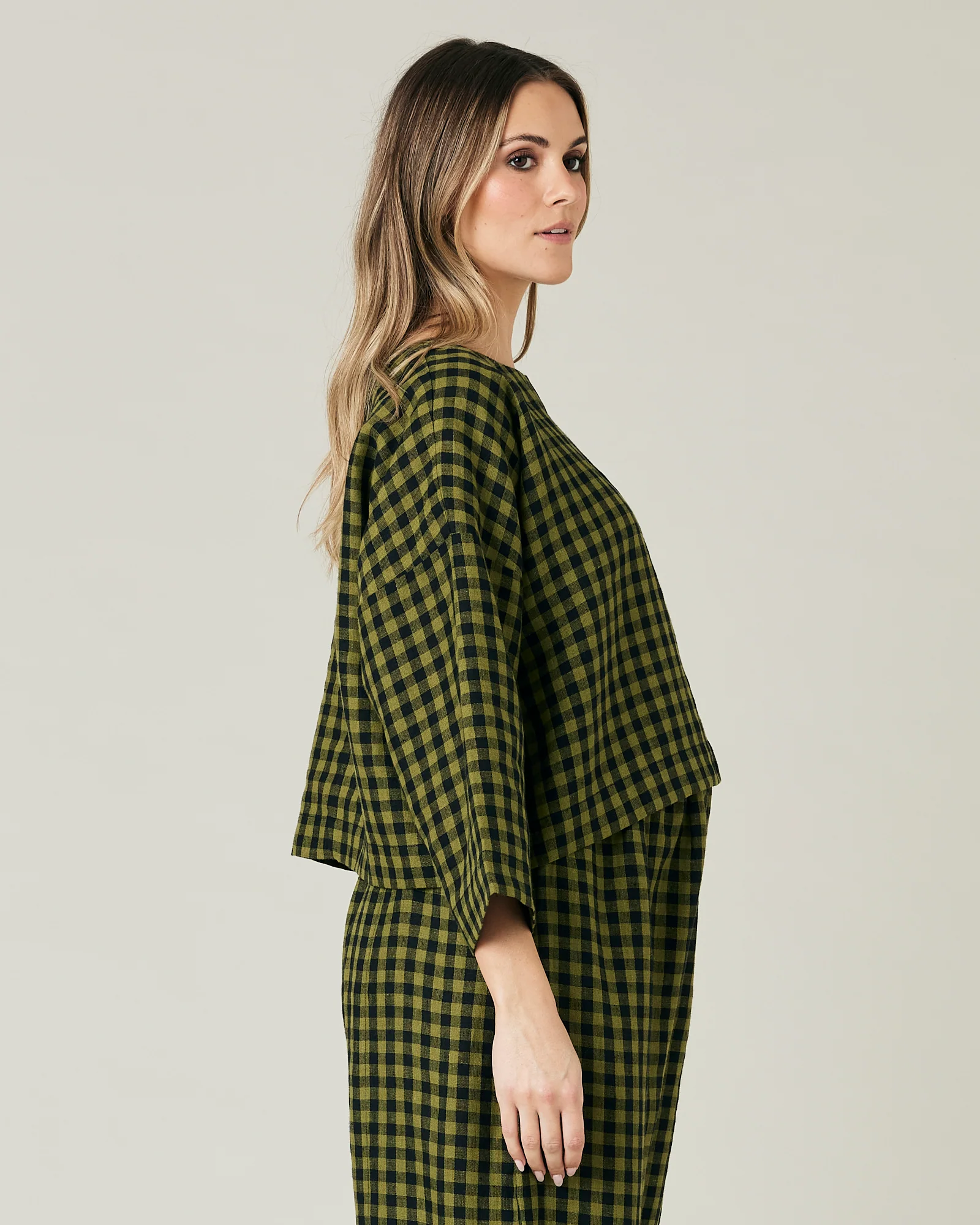 Lily Green Gingham Linen Top - Image 4
