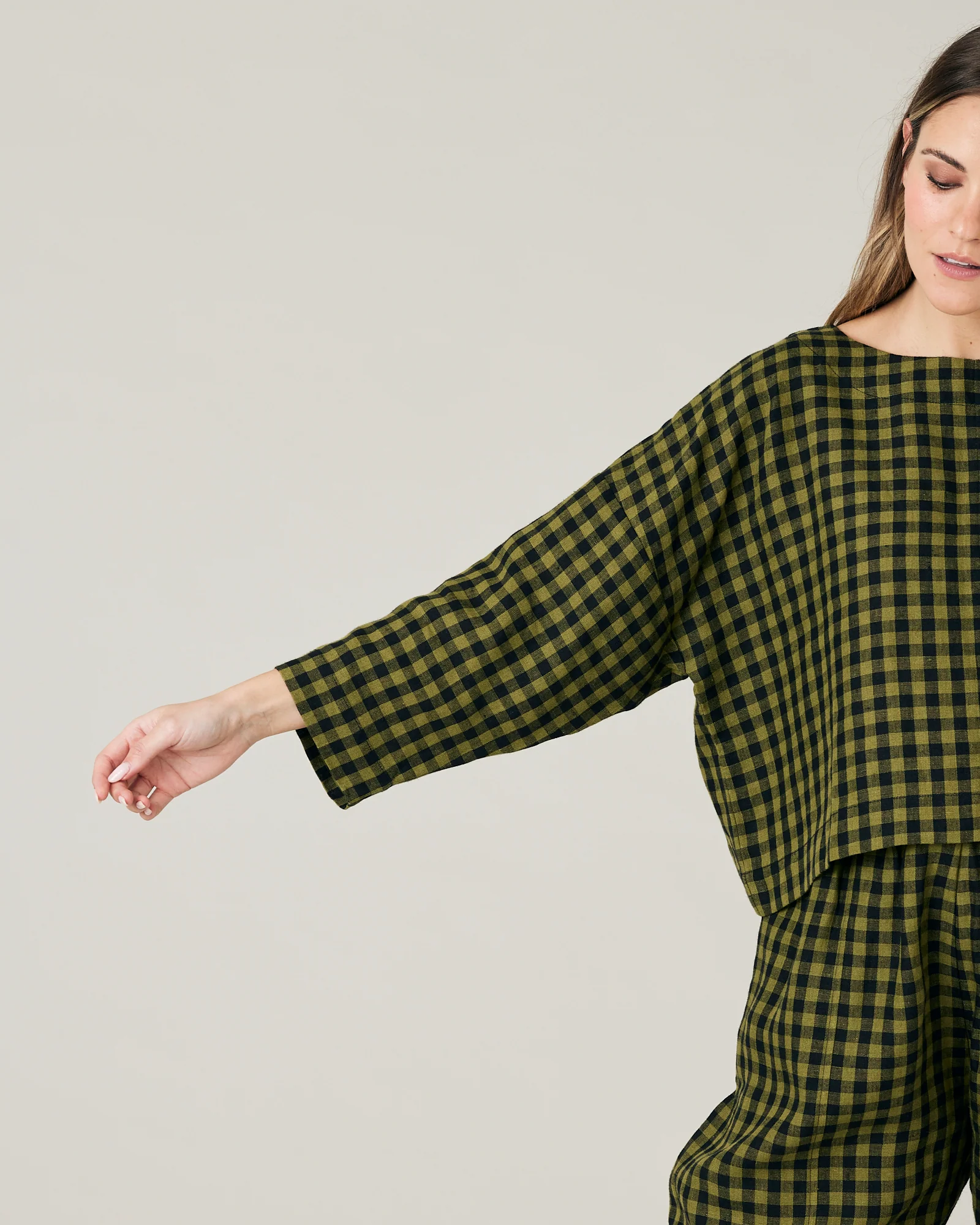Lily Green Gingham Linen Top - Image 7