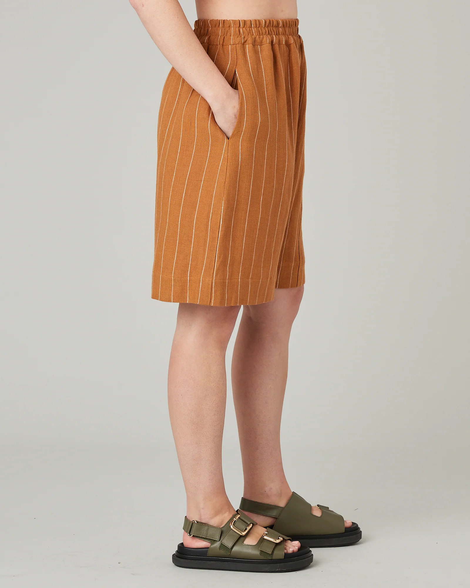 Liv Honey Pinstripe Linen Shorts - Image 11