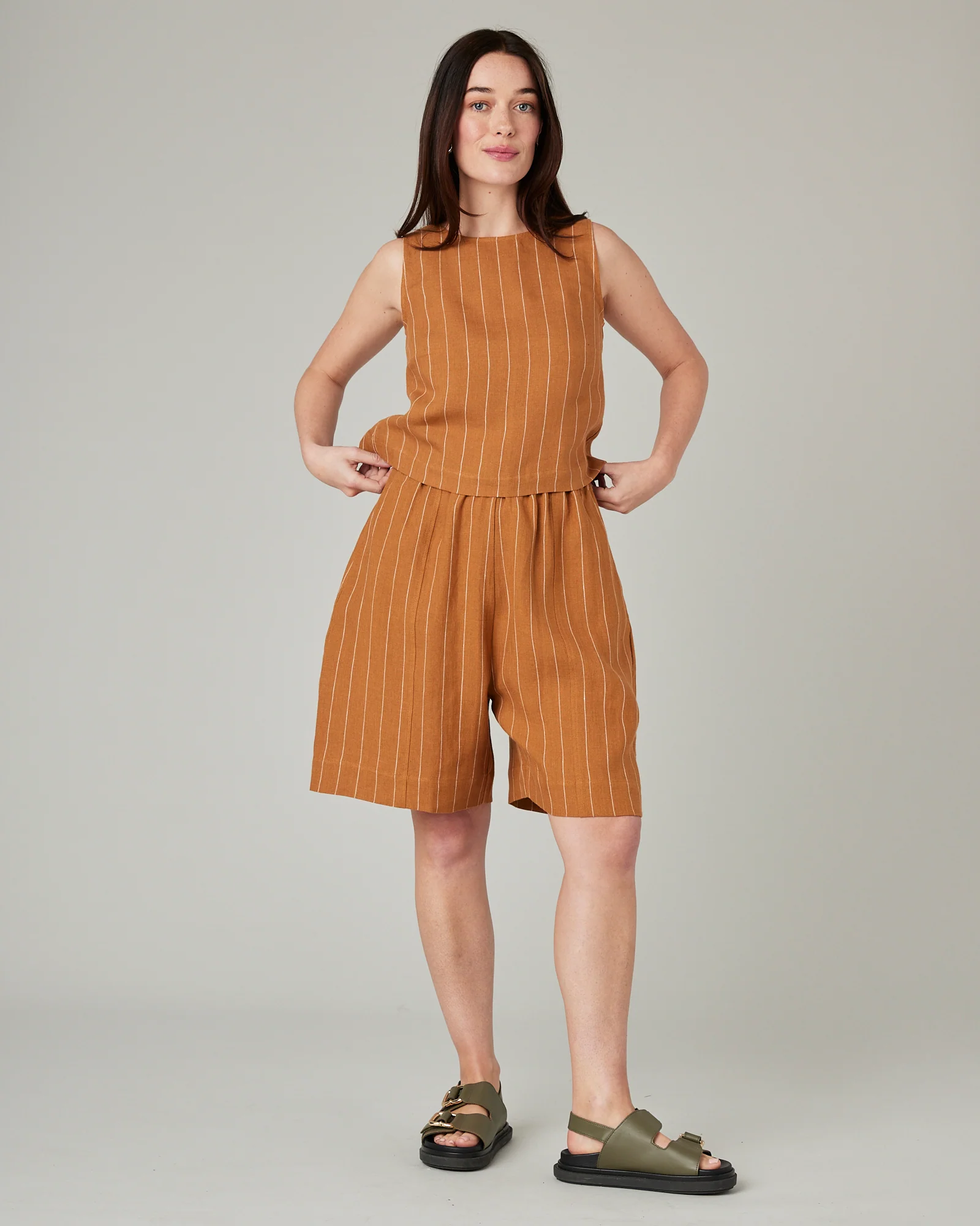 Liv Honey Pinstripe Linen Shorts - Image 13