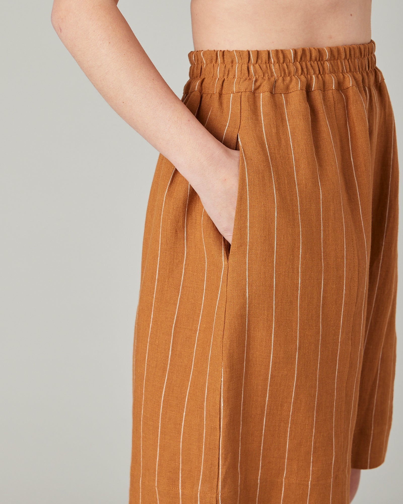 Liv Honey Pinstripe Linen Shorts - Image 15
