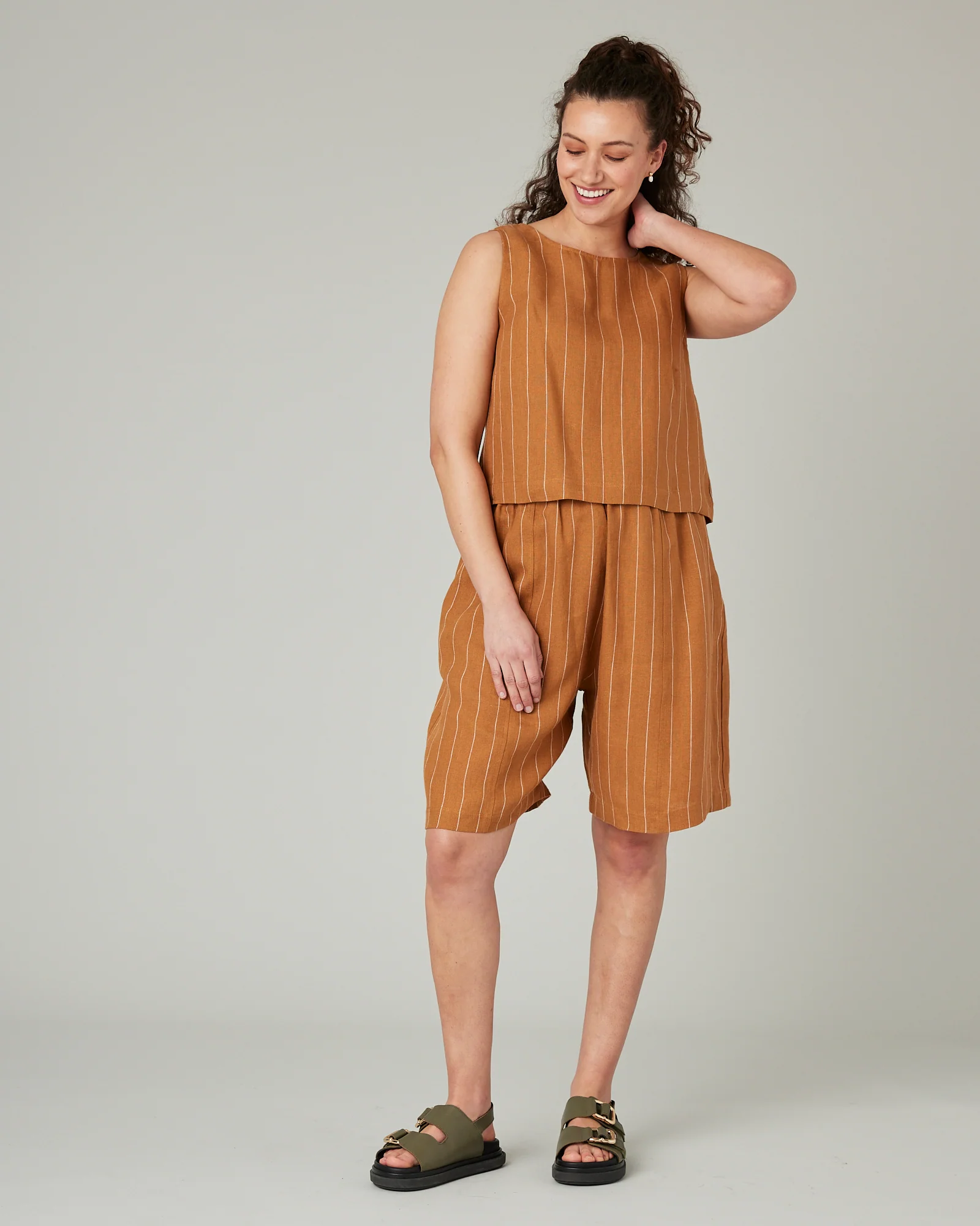 Liv Honey Pinstripe Linen Shorts - Image 6