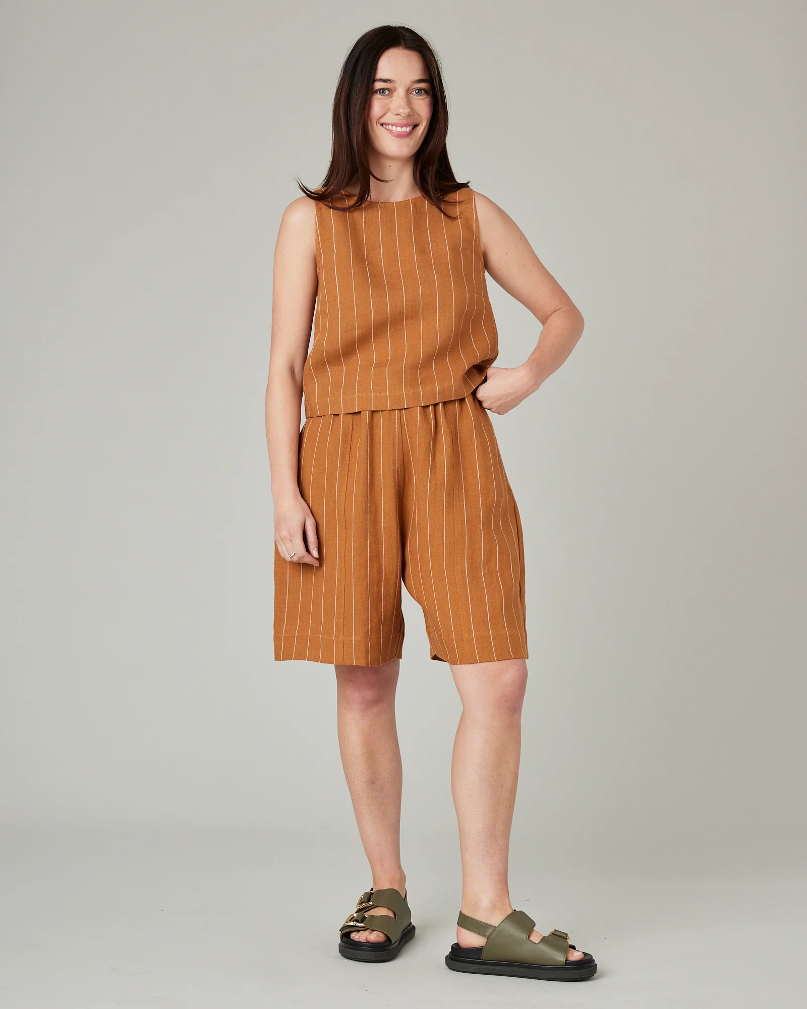 Liv Honey Pinstripe Linen Shorts - Image 7