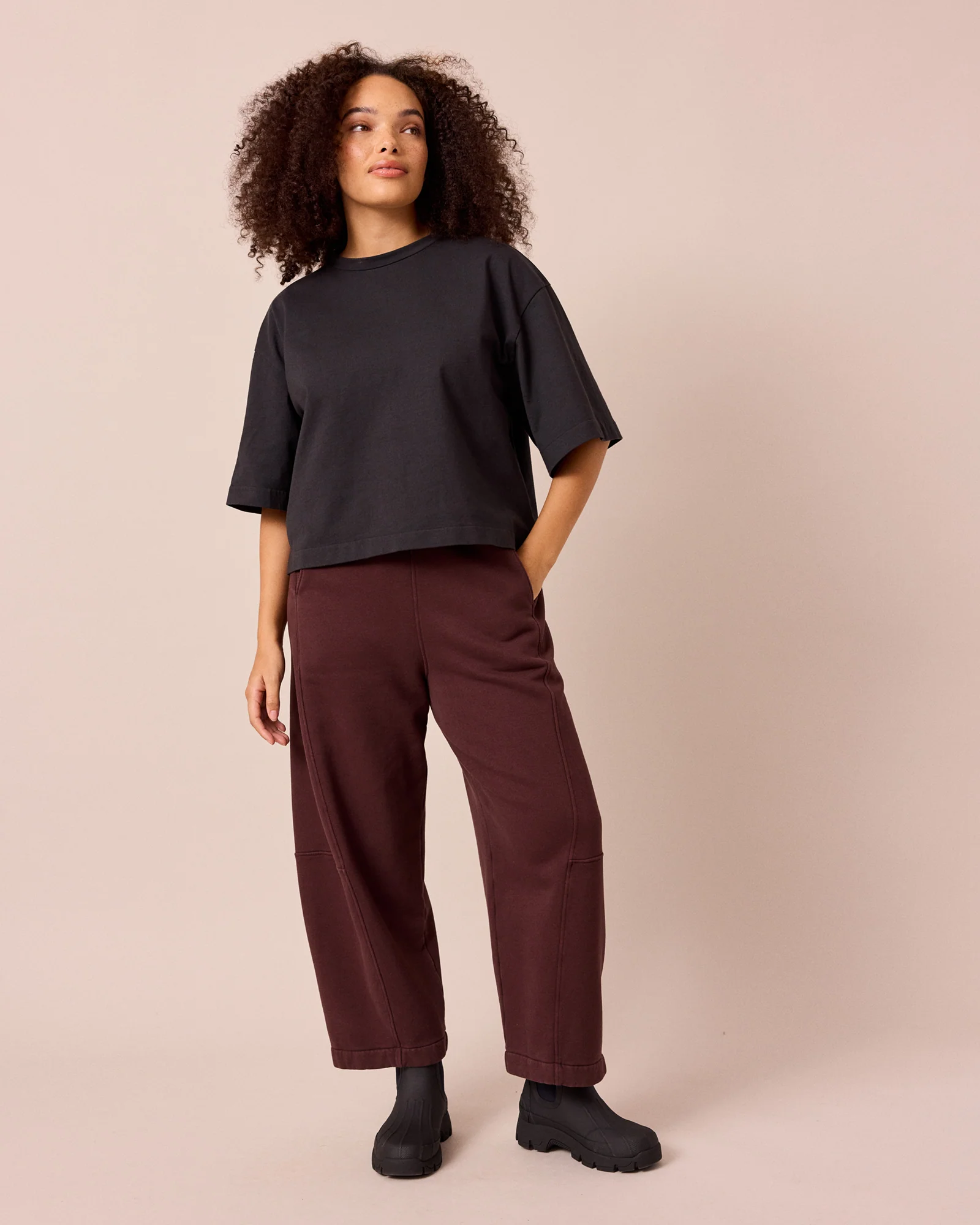 Lyra Black Cherry Fleeceback Jersey Trousers - Image 3